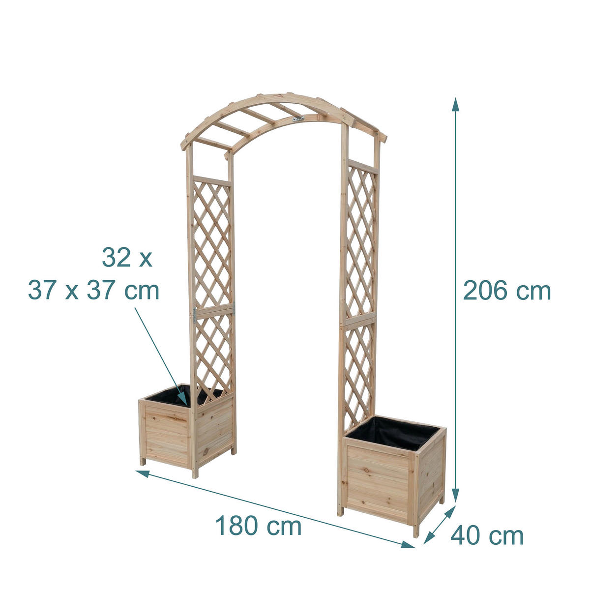ROSENBOGEN Natur Tannenholz mit 2 Pflanzkübeln - Beige, Holz (180/206/40cm) - Relaxdays