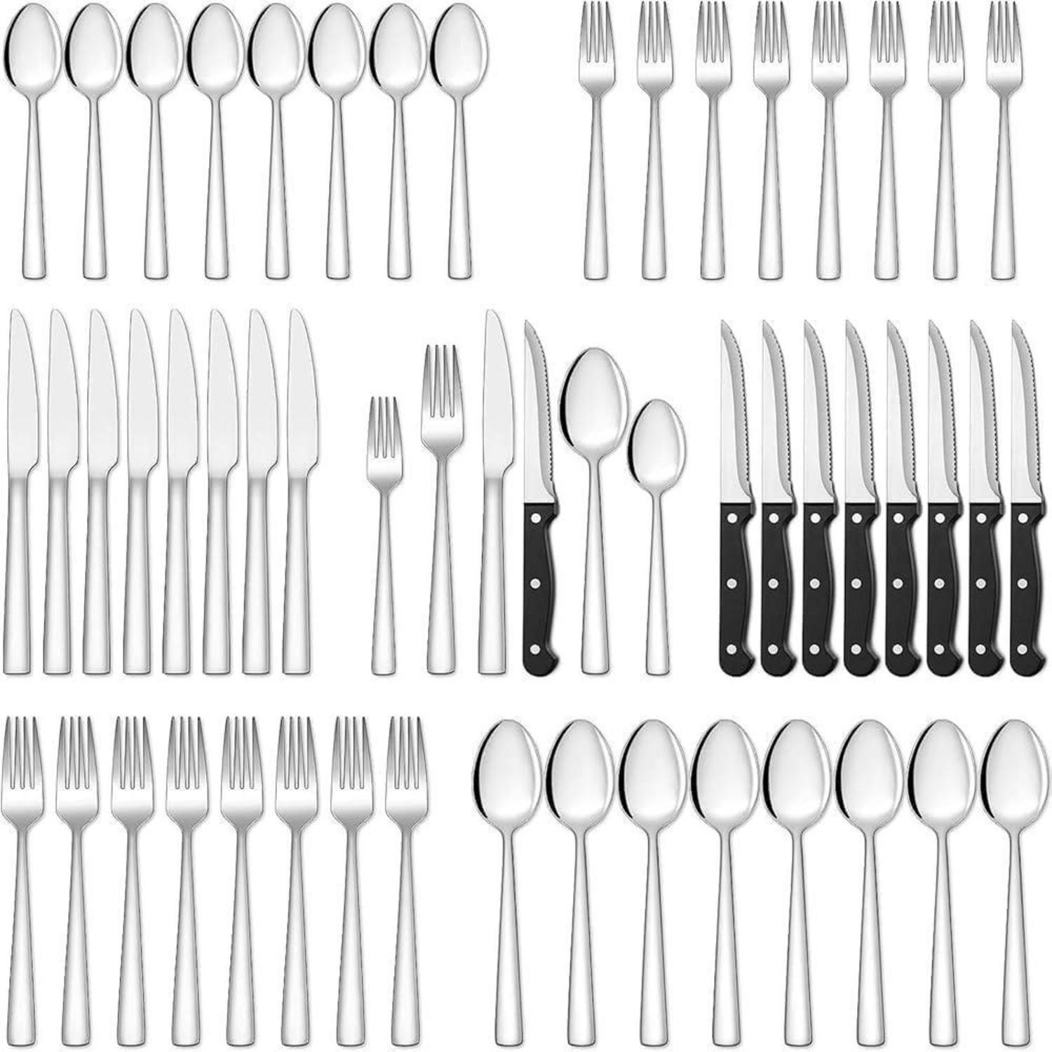 BESTECKSET 36-teiliges Set für 6 Personen Edelstahl mit Steakmessern - Silberfarben, Metall