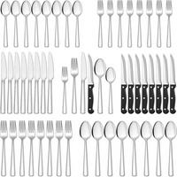 BESTECKSET 36-teiliges Set für 6 Personen Edelstahl mit Steakmessern - Silberfarben, Metall