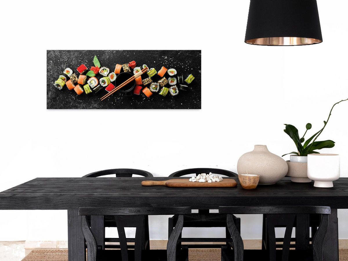 GLASBILD 80x30 cm Küche Sushi schwarz - Multicolor, Glas (80/30cm) - artissimo