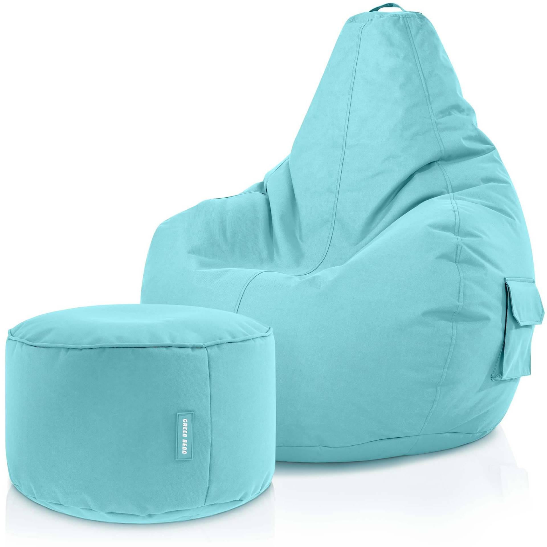 SITZSACK + Hocker "Cozy+Stay" 2er Set - Hellblau, Textil (70/90/80cm) - Green Bean
