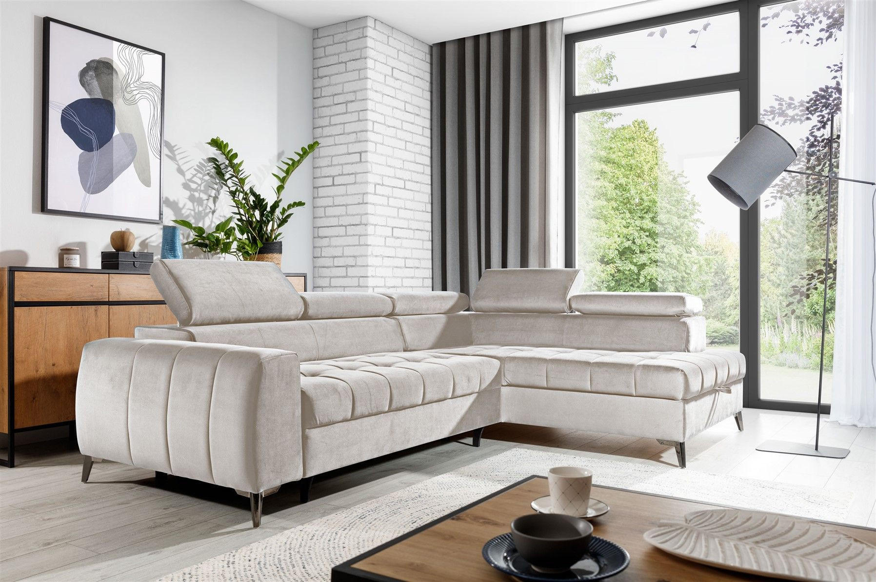 ECKSOFA Schlafsofa Agnesa In Salvador - Creme, Holzwerkstoff/Textil (275/200cm) - Fun Möbel