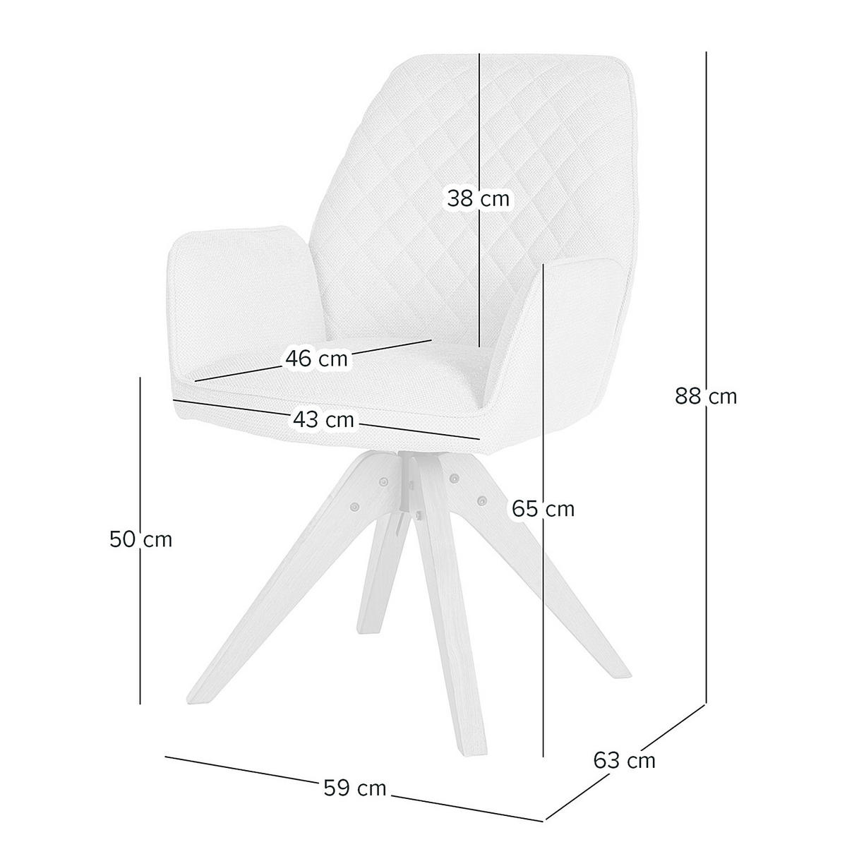 DREHBARER ARMLEHNENSTUHL - Strukturstoff / Eiche massiv - Hellgrau / Eiche - Hellgrau, Eichenholz/Holz (59/88/63cm) - home24