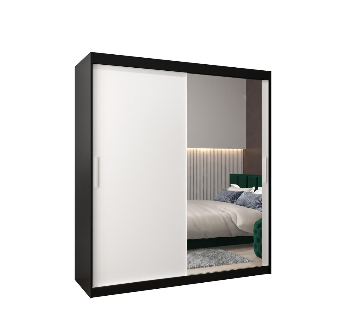 SCHWEBETÜRENSCHRANK 200/180/62 2-türig - Silberfarben/Schwarz, Holz/Kunststoff (180/200/62cm) - Abiks Möbel