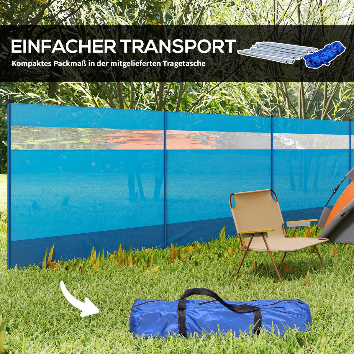 WINDSCHUTZ 4er Set Polyester Stahl Blau - Blau, Kunststoff (1/140cm) - Outsunny