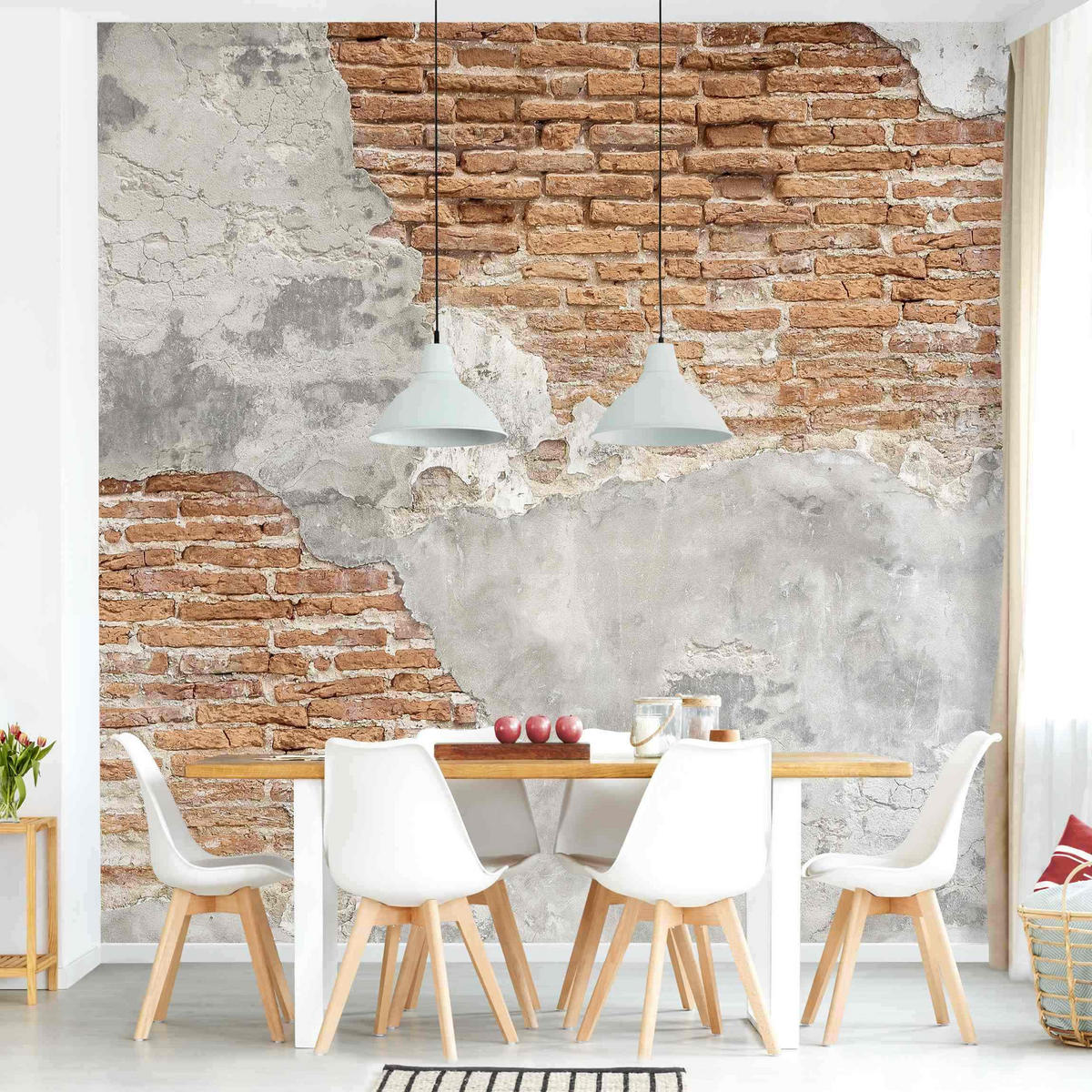 FOTOTAPETE Shabby Backstein Wand 240/240 cm - Braun, Papier (240/240cm) - Bilderwelten