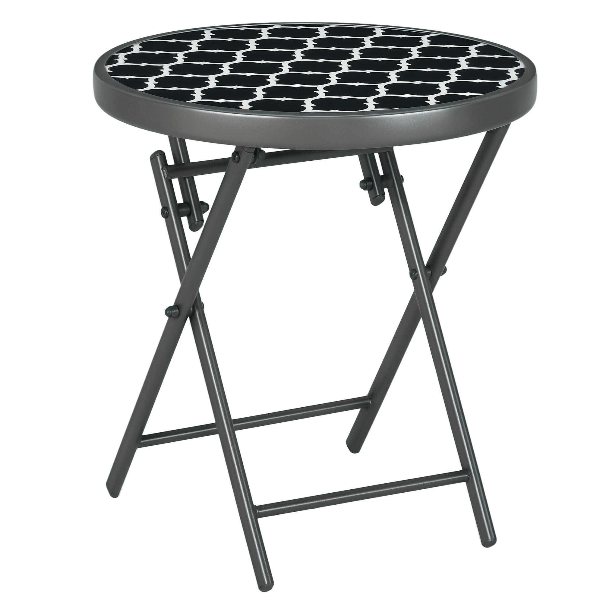 GARTENTISCH DE-07308 klappbar, rund mit Sicherheitsglas Schwarz - Schwarz, Glas/Metall (45/45/50cm) - ComfortXL