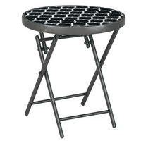 GARTENTISCH DE-07308 klappbar, rund mit Sicherheitsglas Schwarz - Schwarz, Glas/Metall (45/45/50cm) - ComfortXL