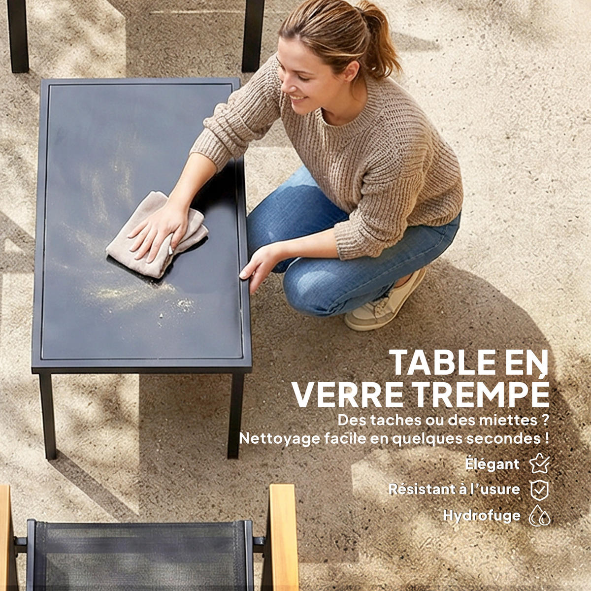 GARTENSET DE-13506 4-teilig mit Glastisch Schwarz - Schwarz, Metall - ComfortXL