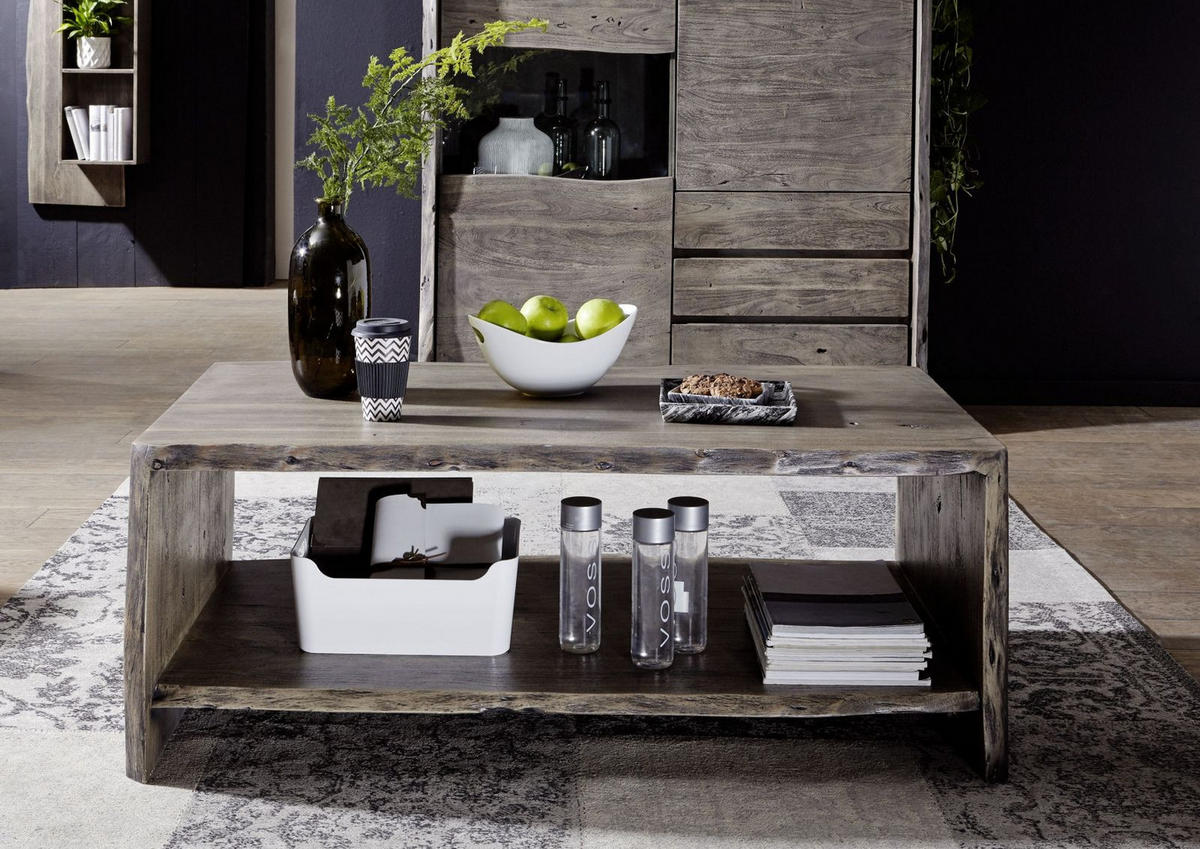 COUCHTISCH 120x60x45 Akazie grau lackiert PURE ACACIA #430 - Grau, Holz (120/60/45cm) - Massivmoebel24