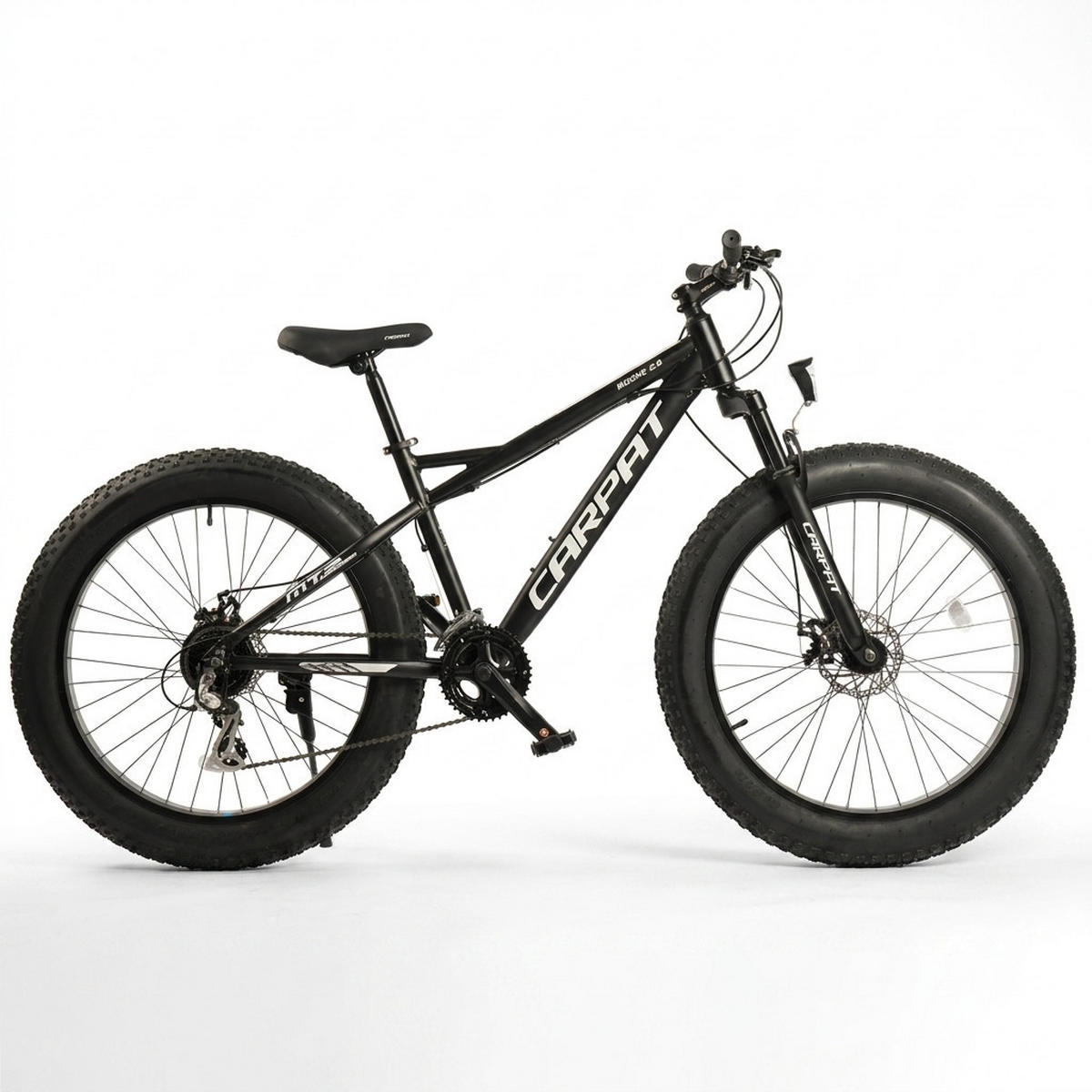 MOUNTAINBIKE 26 Zoll Schwarz + Weiß – 4.0 Zoll Fettreifen – 2x8 Gangschaltung – Aluminiumlegierung - Schwarz, Metall (24cm) - Oxeza