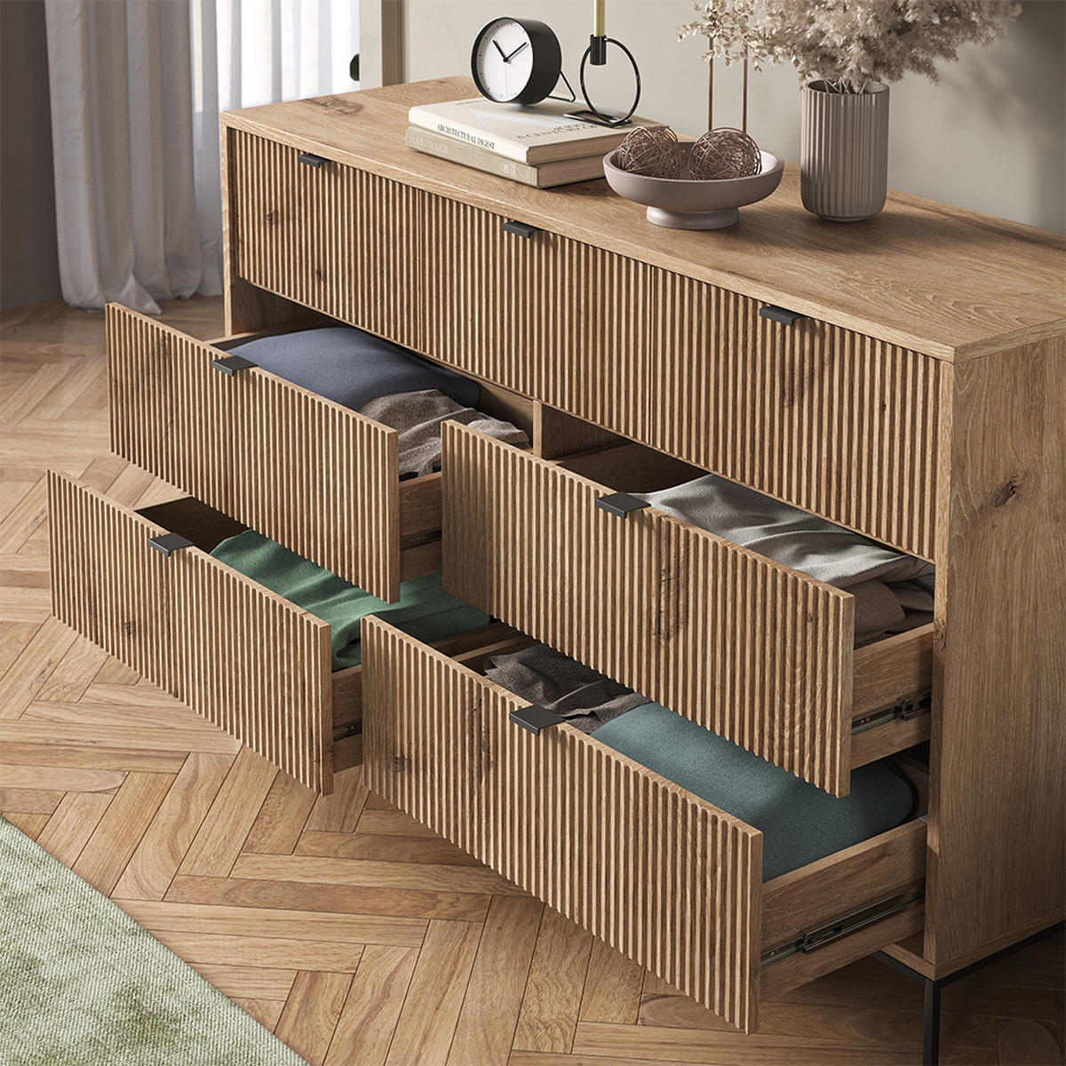 SIDEBOARD Eliza Viking Oak 140 x 81 cm mit 7 Schubladen - Eiche Wotan, Holzwerkstoff (140/81/42cm) - Vicco