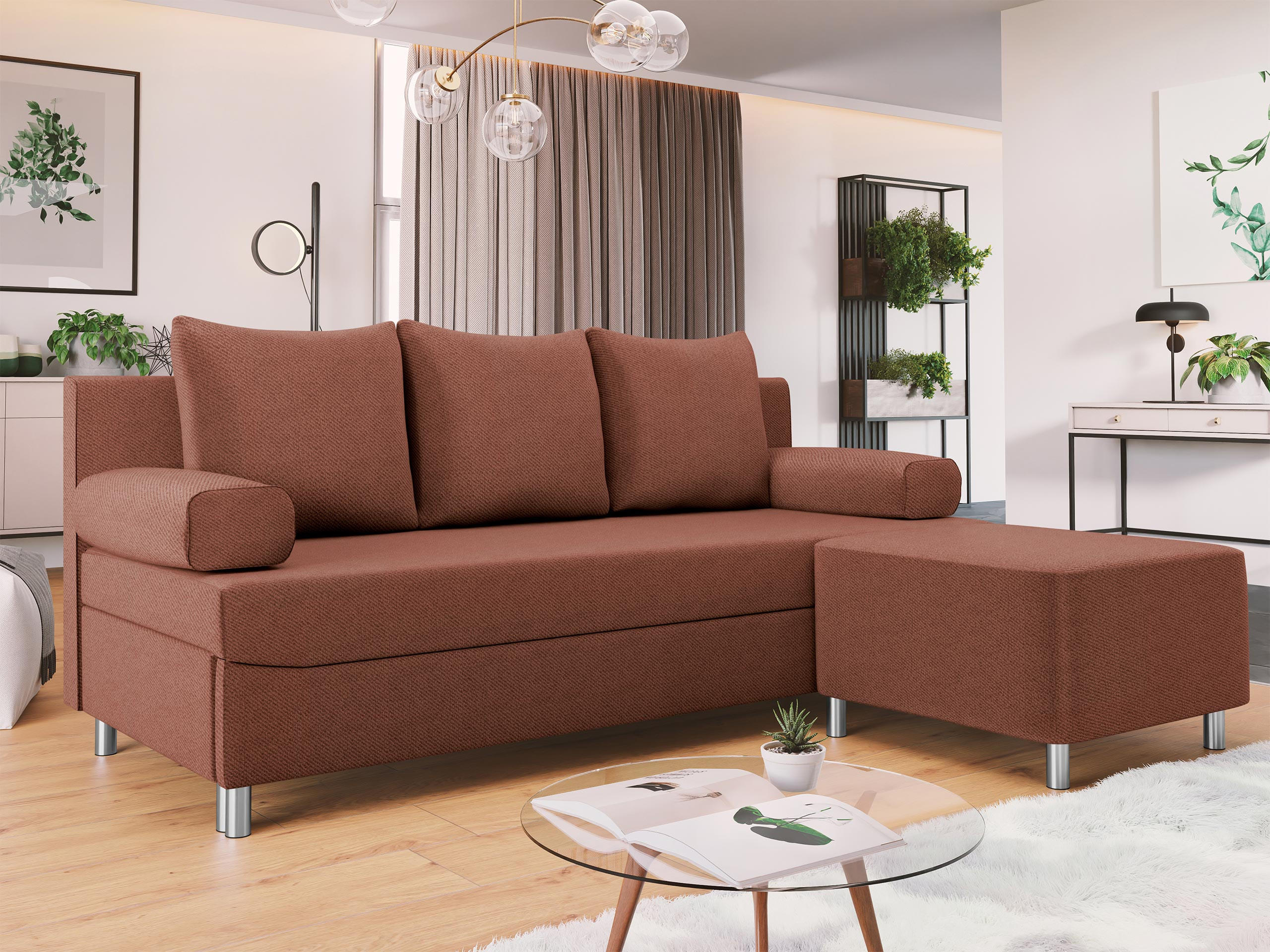 SCHLAFSOFA Dover mit Polsterhocker - Chromfarben/Rosa, Holz/Kunststoff (192/80cm) - MIRJAN24