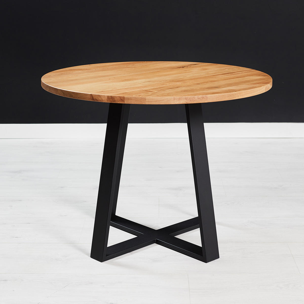 ESSTISCH Cloud Runder aus massivem Eichenholz 110 cm - Eichefarben/Schwarz, Holz/Metall (110/110/75cm) - Danzz