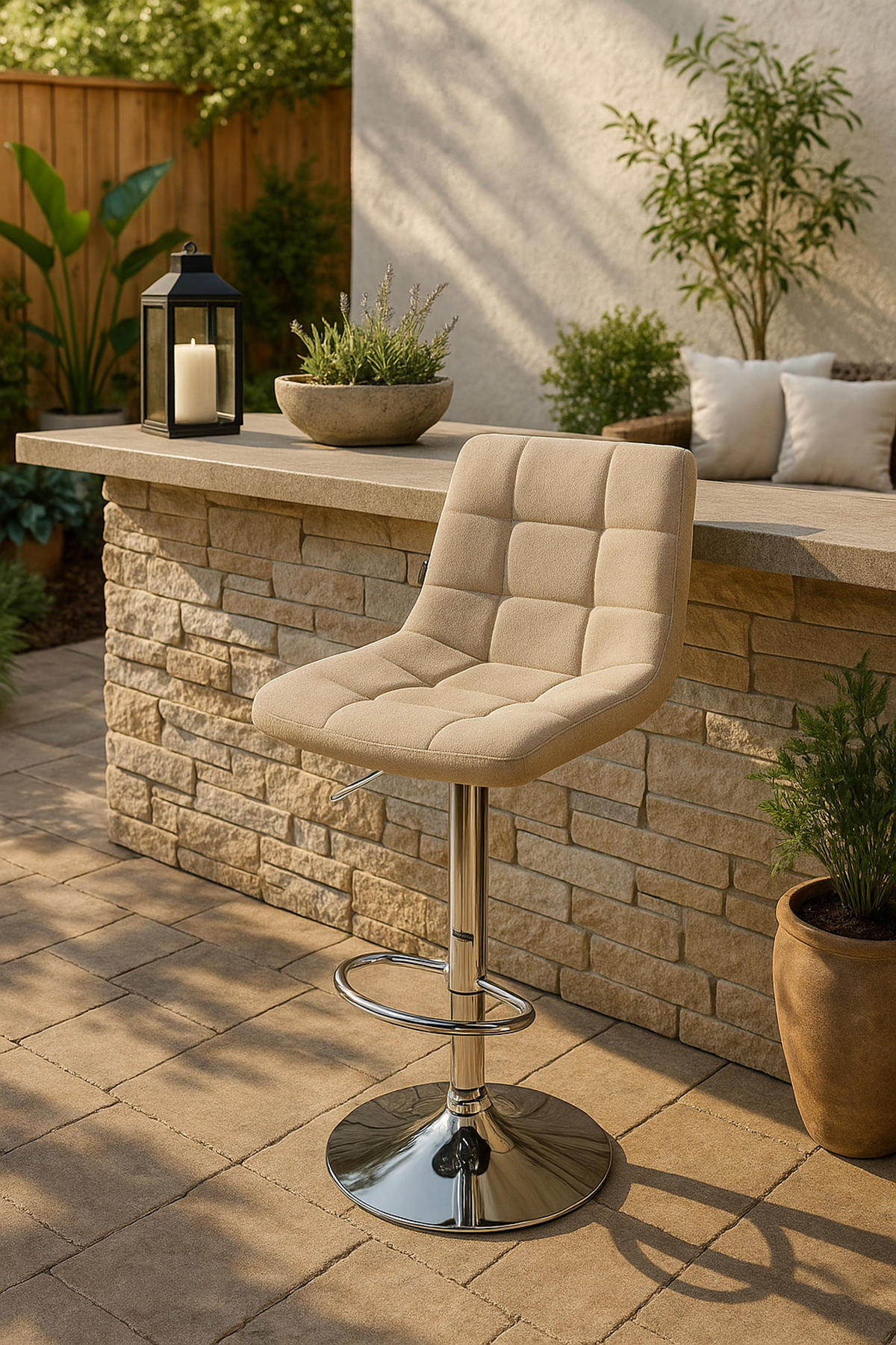 BARHOCKER James Stoff chrom creme - Chromfarben/Naturfarben, Textil/Metall (43/108.5/46.5cm) - TPFLiving