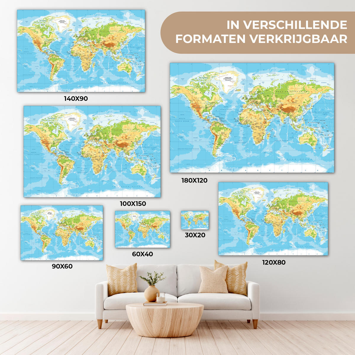 LEINWANDBILD Weltkarte - Statistisch - Blau - Erde - Bildung Wohnzimmer Groß 120x80 cm - Blau, Textil (120/80cm) - MuchoWow