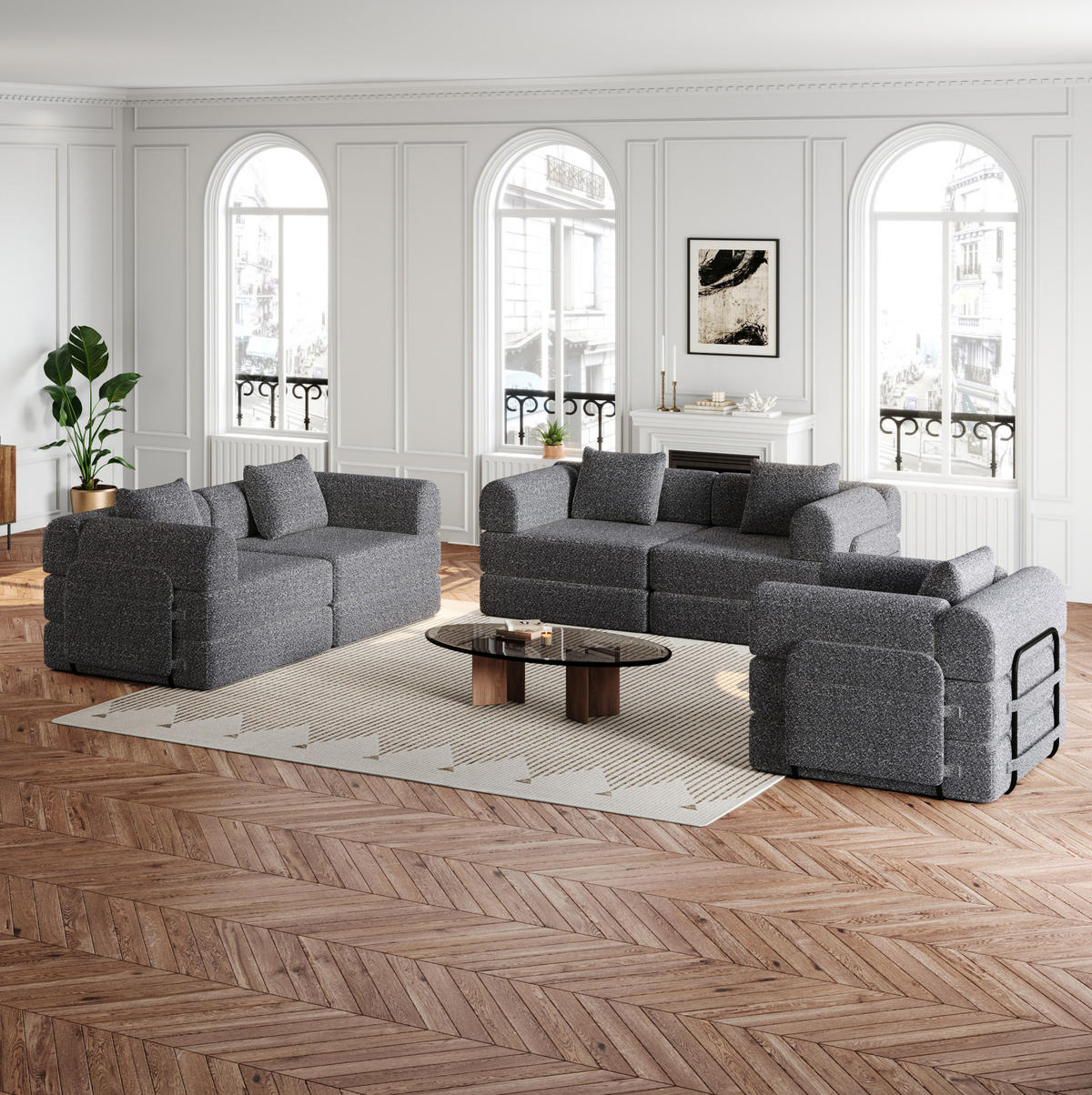 SCHLAFSOFA 2-in-1 in Grau – klappbar mit Armlehnen-Staufach aus Chenille - Grau, Textil (274/69.8/183.8cm) - BEAOK