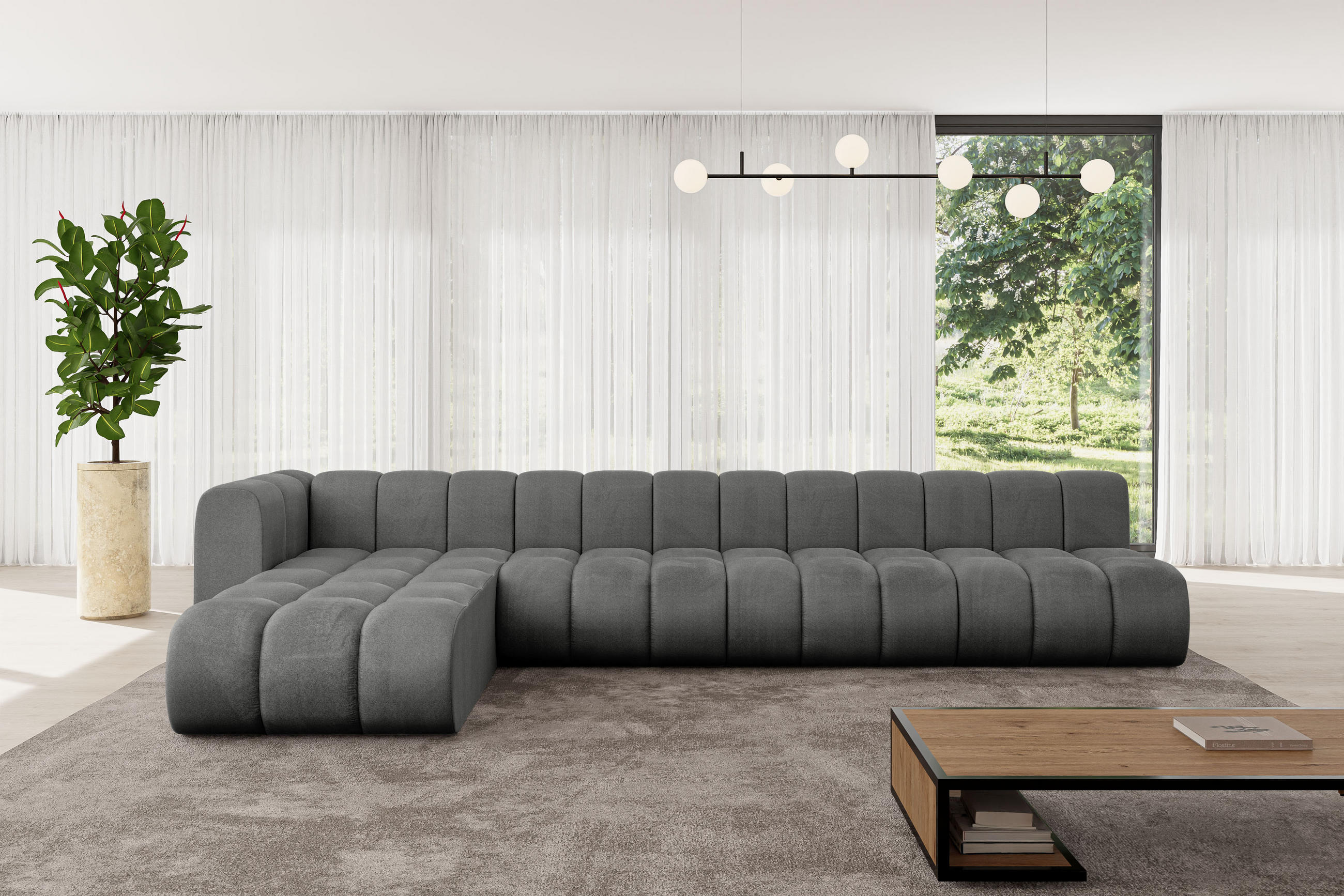 ECKSOFA modulares Sofa Darnel-L3 - 387x177x70 cm Dunkelgrau - Dunkelgrau, Holzwerkstoff/Textil (387/177cm) - ALTDECOR