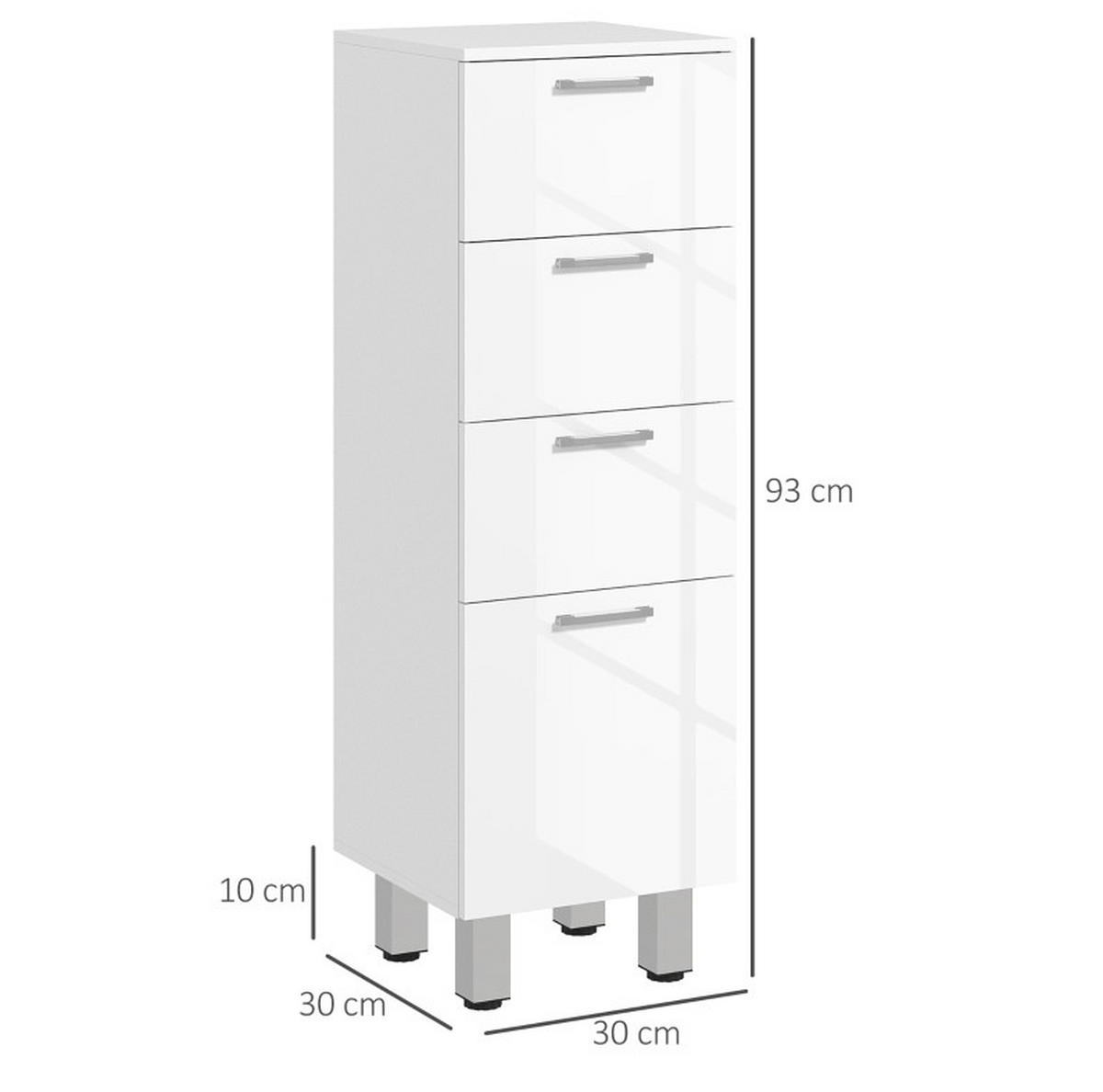 MIDISCHRANK 30/30/93 cm aus Holz mit 4 Schubladen und Hochglanzfront Weiß - Weiß, Holzwerkstoff (30/93/30cm) - Modenvie