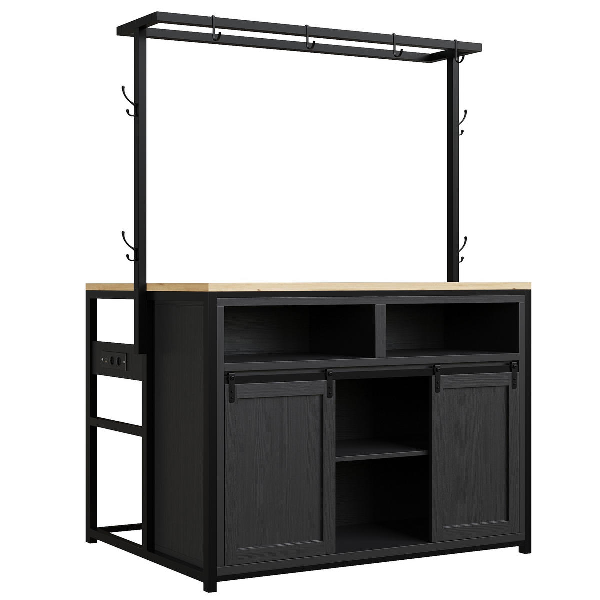 KÜCHENSCHRANK mit Arbeitsplatte und Stromanschluss 107 x 62 x 183 cm Schwarz - Schwarz, Metall (62/183/107cm) - Beauniv
