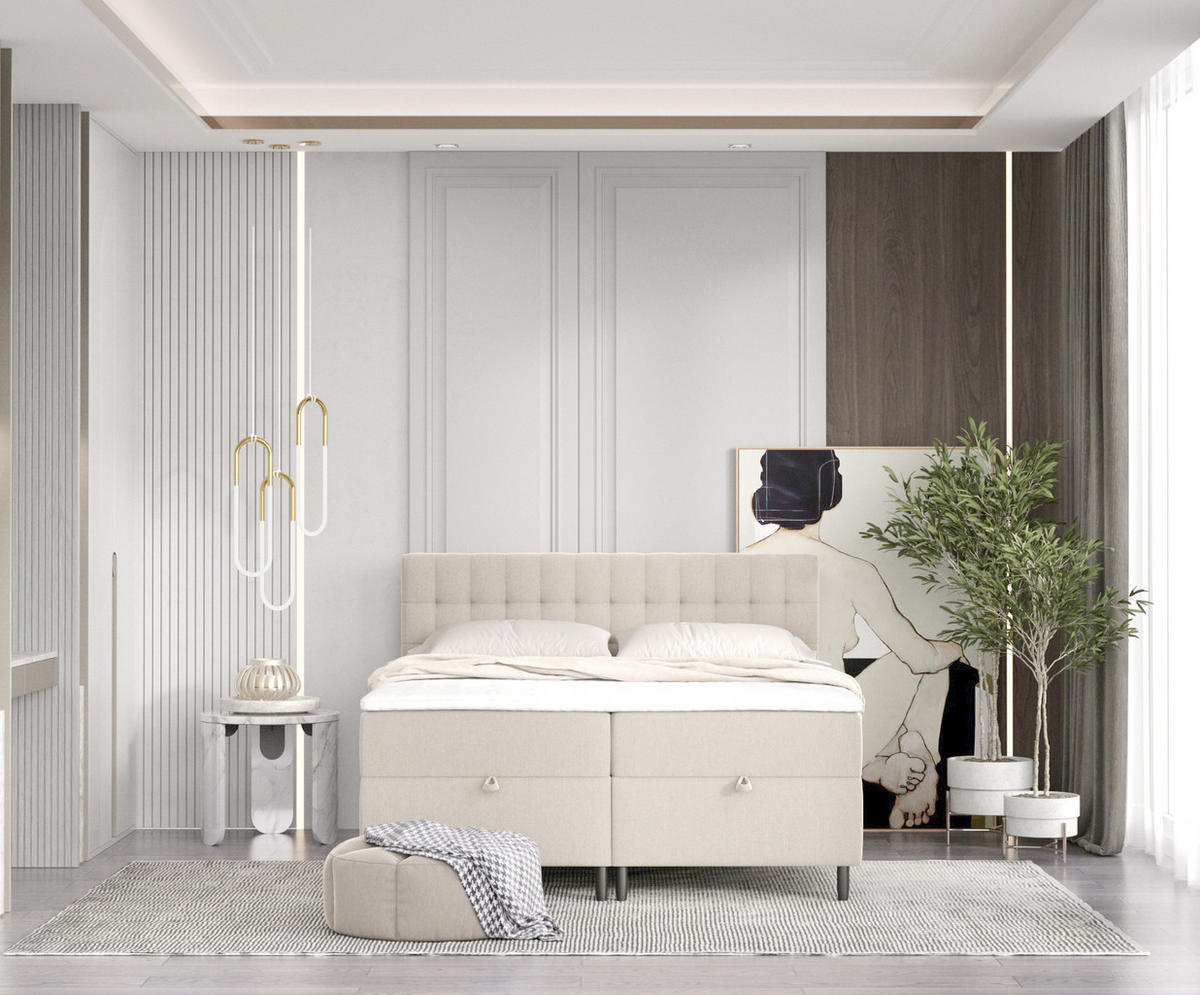 BOXBETT Milo Beige 160/200 cm - Beige/Schwarz, Holz/Holzwerkstoff (160/200cm) - Maison de Reve