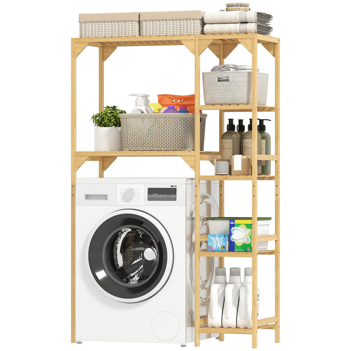 WASCHMASCHINENREGAL DE-10497 7 Ablagen, verstellbar Bambus - Naturfarben, Naturmaterialien (40/157/100cm) - ComfortXL