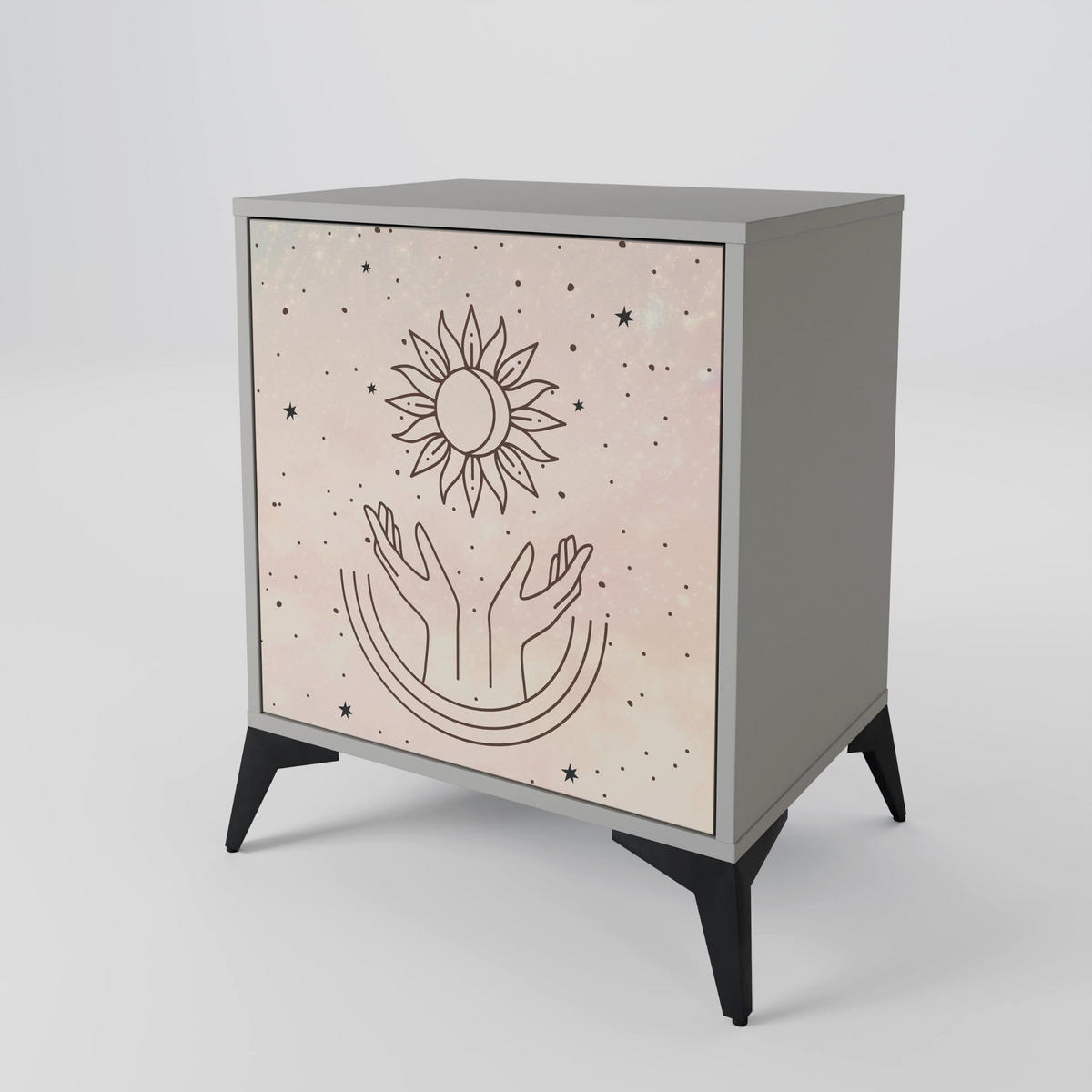 SIDEBOARD DELICATE BEAUTY, Grau, 57,5x42x72,5 cm, Schwarze Metallfüße - Multicolor/Schwarz, Holzwerkstoff/Metall (57.5/72.5/42cm) - SpaceRebels