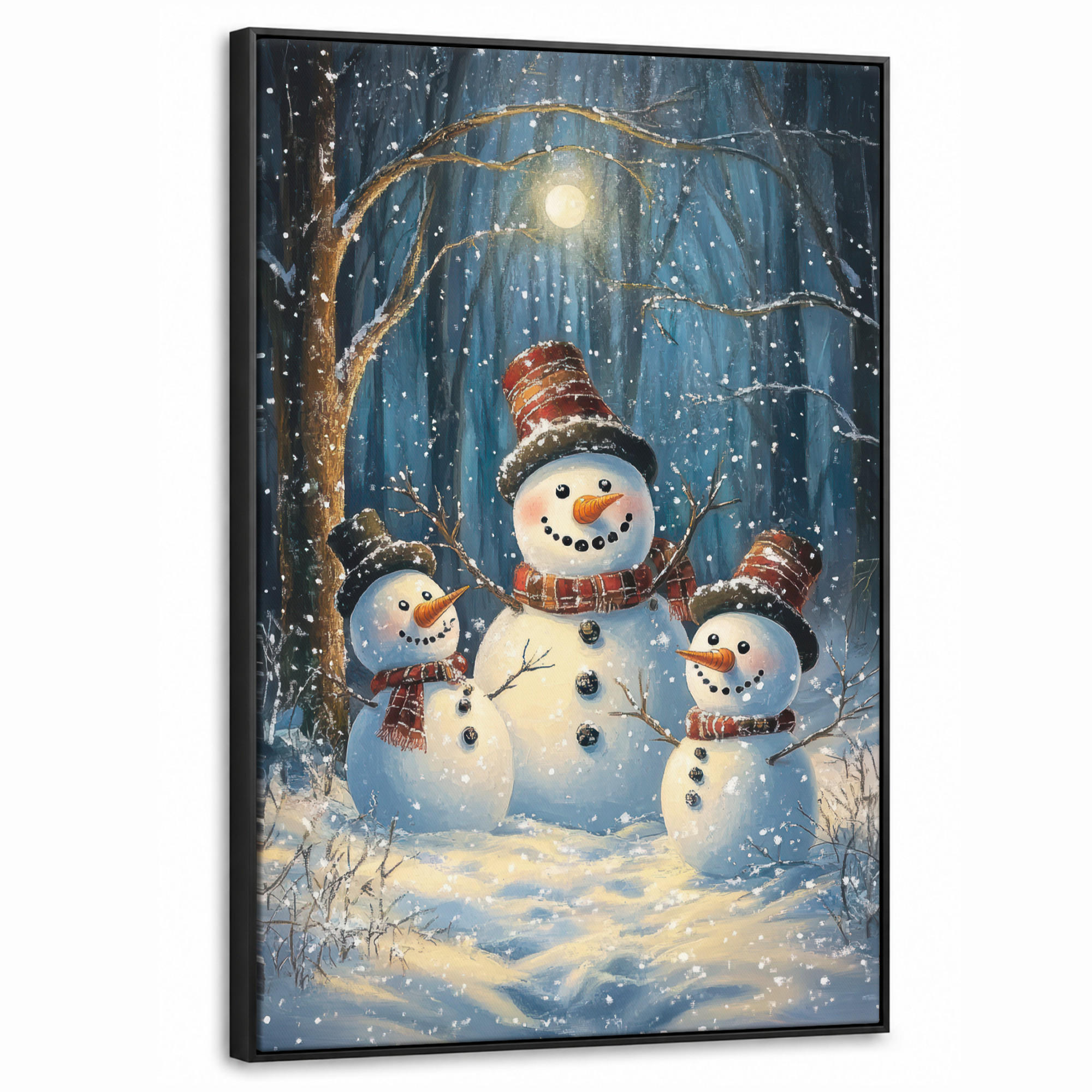LEINWAND Bilder mit Rahmen - Schneemann - Schnee - Winter - Wald - 60x90 - Hellblau, Textil (60/90cm) - MuchoWow