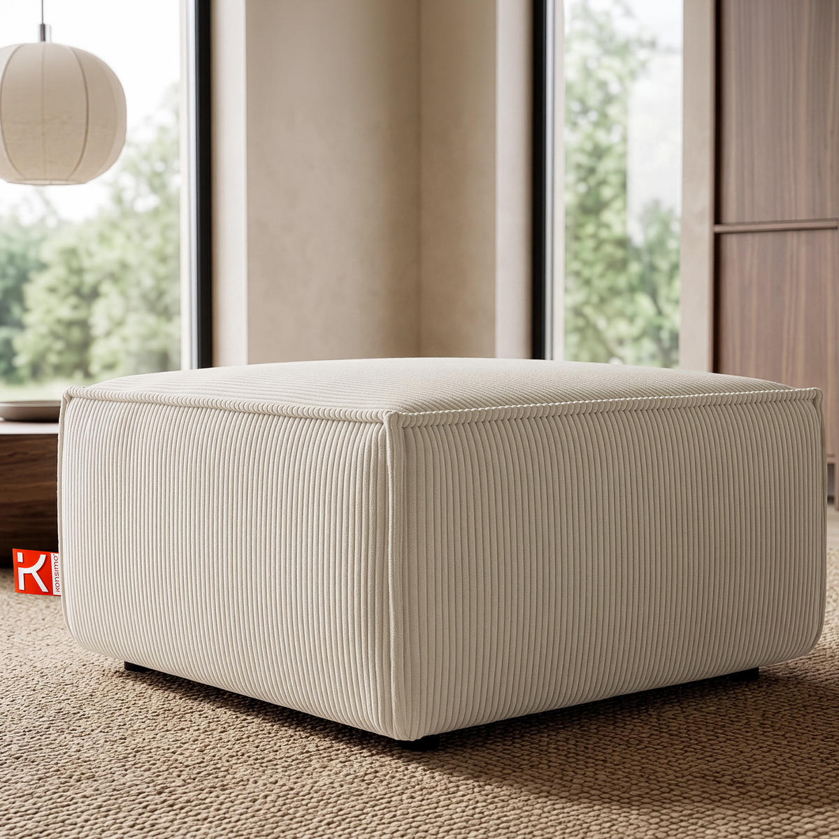 SITZPOUF NAPI gefederte Sitzfläche, creme - Creme/Schwarz, Textil (83/45/83cm) - KONSIMO®