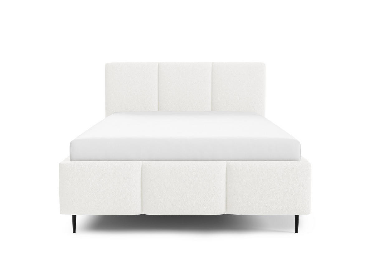 POLSTERBETT VALERIO mit Beinen mit Bettkasten, Bett 140x200,Doppelbett,Lattenrost,Boxspringbett-Optik,ohne Matratze,Schlafzimmer-Weiß - Weiß, Holz (140/200cm) - Furnistar