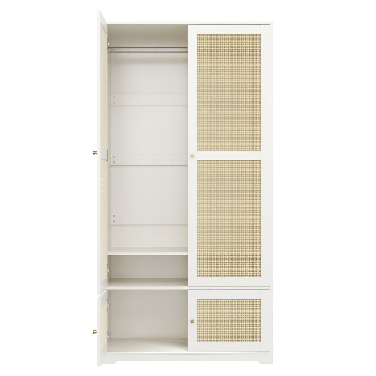 GARDEROBE in weiß mit rattan-geflecht, 2 türen - Weiß, Holzwerkstoff (90/180/48cm) - Urban Meuble