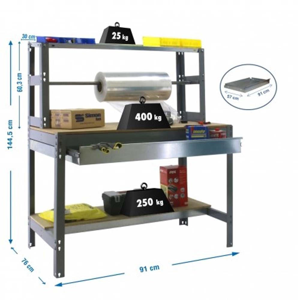 PACKTISCH BUFFALO mit Schubfach | HxBxT 84x90x76cm | Traglast 400kg | Grau - Grau, Metall (90/84/76cm) - PROREGAL