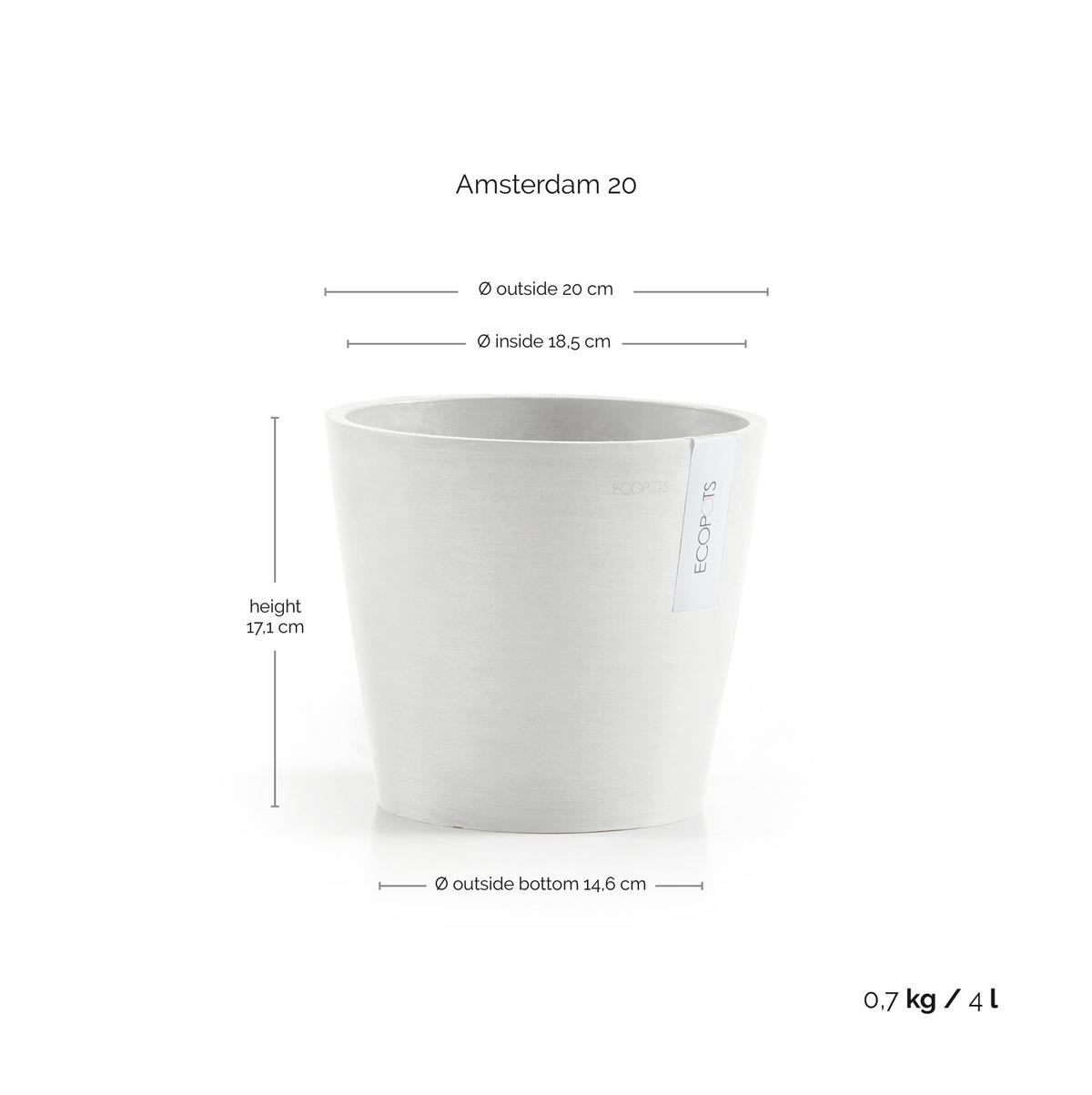 BLUMENTOPF Amsterdam 20/17,1 cm Weiß - Weiß, Kunststoff (20/17.1cm) - Ecopots