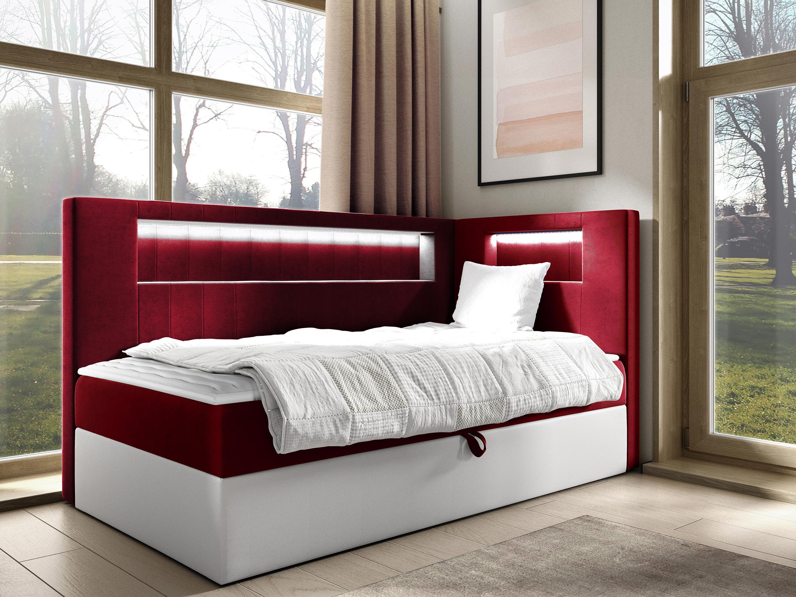 BOXBETT Gold Junior 3, Seite zum Öffnen des Bettkastens: Rechts - Rot/Weiß, Holz (100/200cm) - MIRJAN24