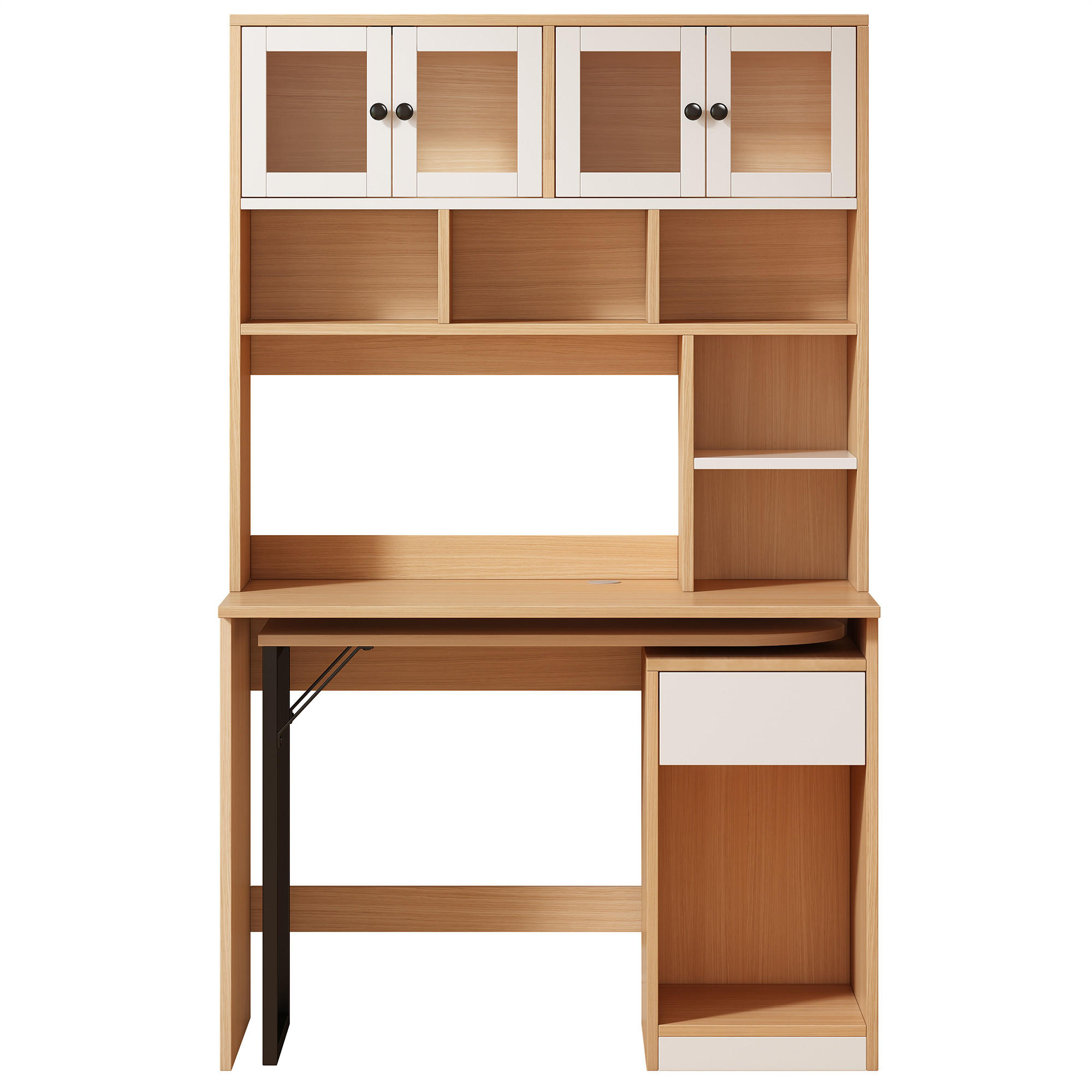SCHREIBTISCH Weiß Naturfarben 110/55/180 cm mit Regal und Acryltüren - Naturfarben, Holzwerkstoff (55/110/180cm) - PANGIVO