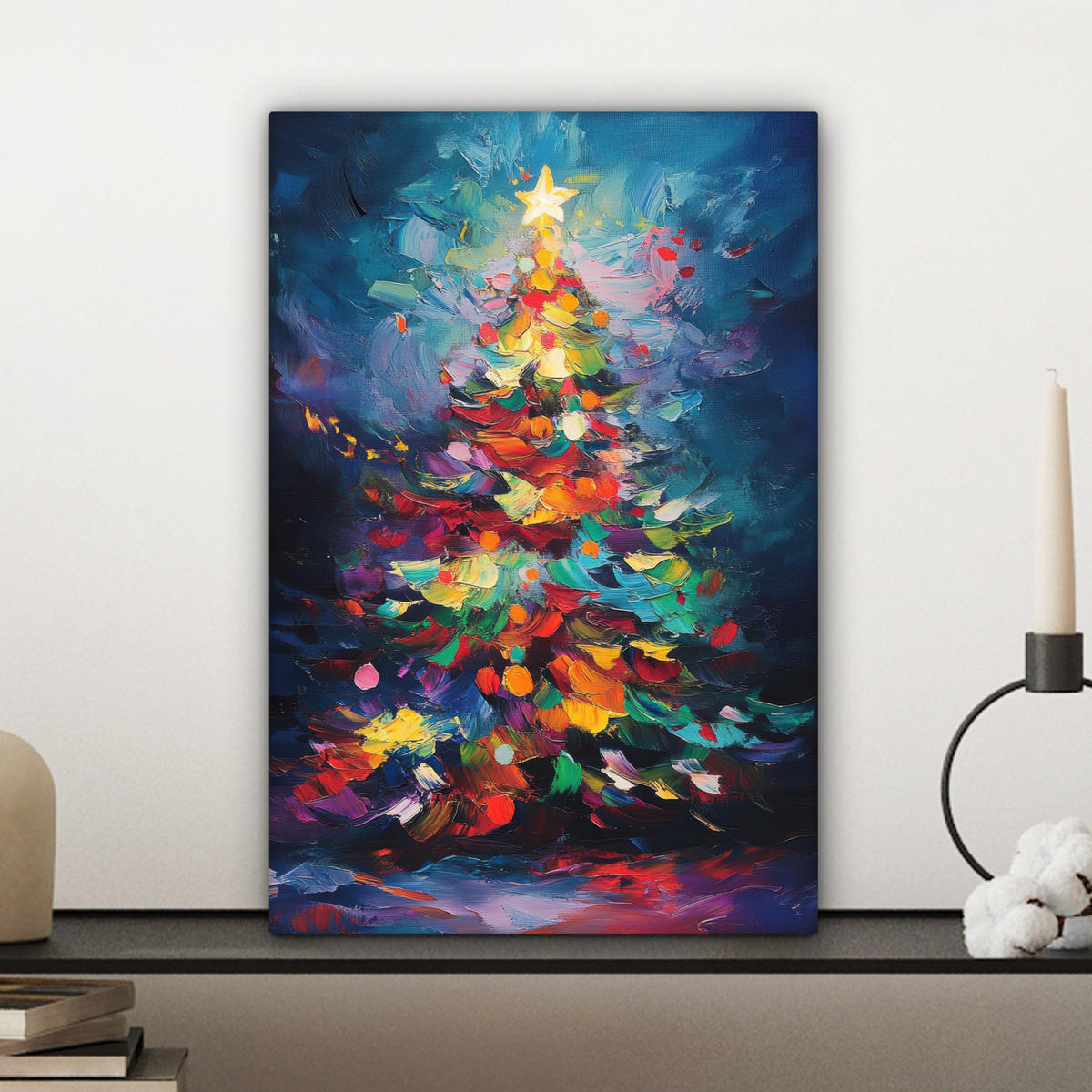 LEINWANDBILD Weihnachtsbaum - Weihnachten - Abstrakt - Farbenfroh 20x30 cm - Multicolor, Textil (20/30cm) - MuchoWow