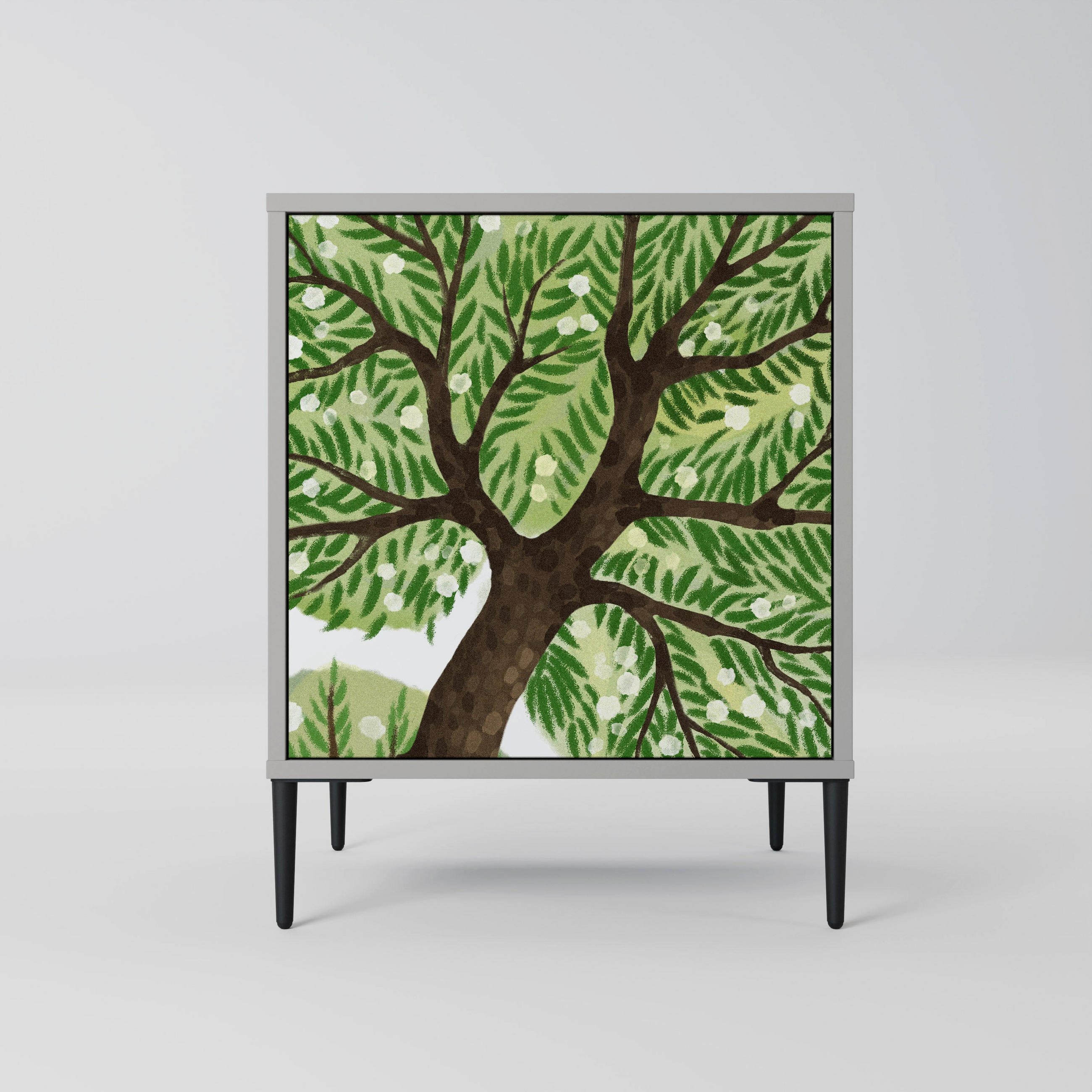 SIDEBOARD WILDERNESS DASH, Grau, 57,5x42x72,5 cm, Schwarze Metallfüße - Multicolor/Schwarz, Holzwerkstoff/Metall (57.5/72.5/42cm) - SpaceRebels