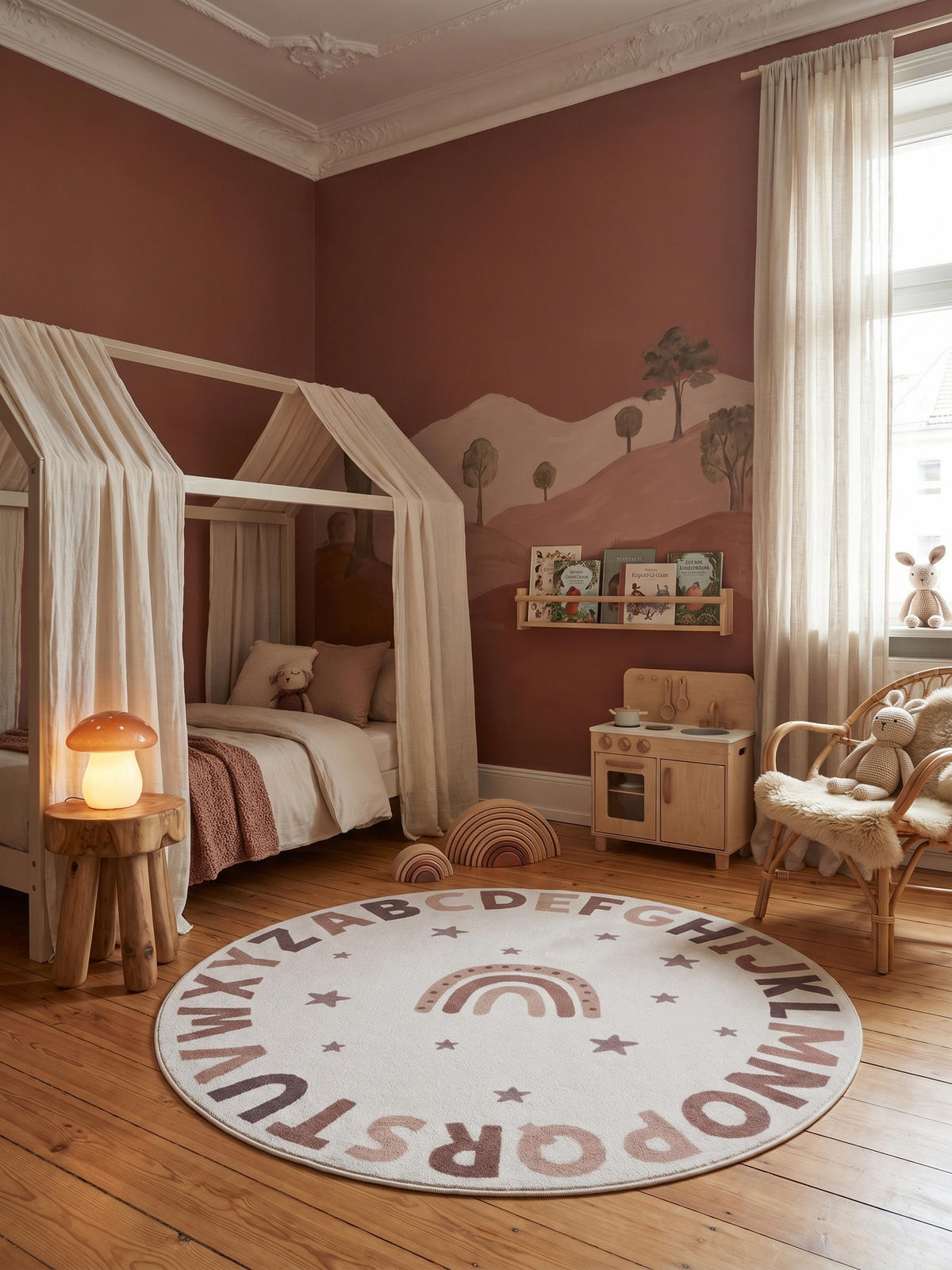 SPIELTEPPICH Waschbar TINO in Creme, mit Alphabet-Motiv, Ø 120 cm - Beige, Textil (120/120cm) - KADIMA DESIGN