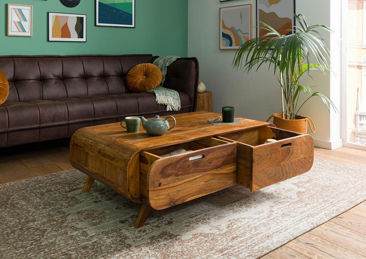 COUCHTISCH Sheesham 120x70x40 hellbraun lackiert MAILAND #135 - Braun, Holz (120/70/40cm) - Massivmoebel24