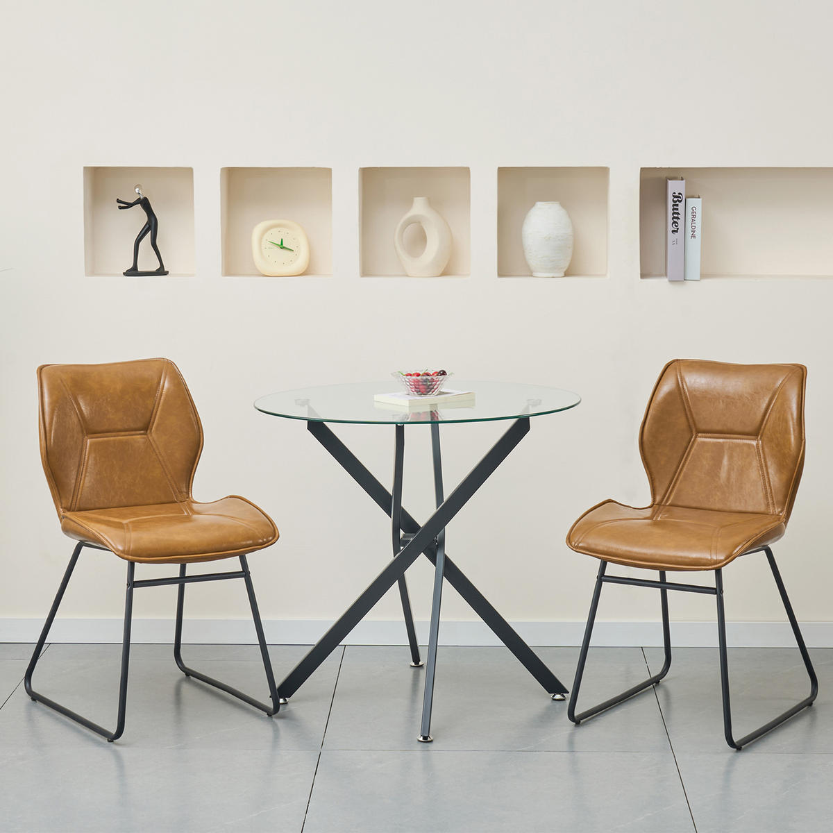 ESSZIMMERSTUHL 2er-Set, Cognacbraun, Kunstleder, Metallgestell - Braun, Leder/Metall (47/81/60cm)