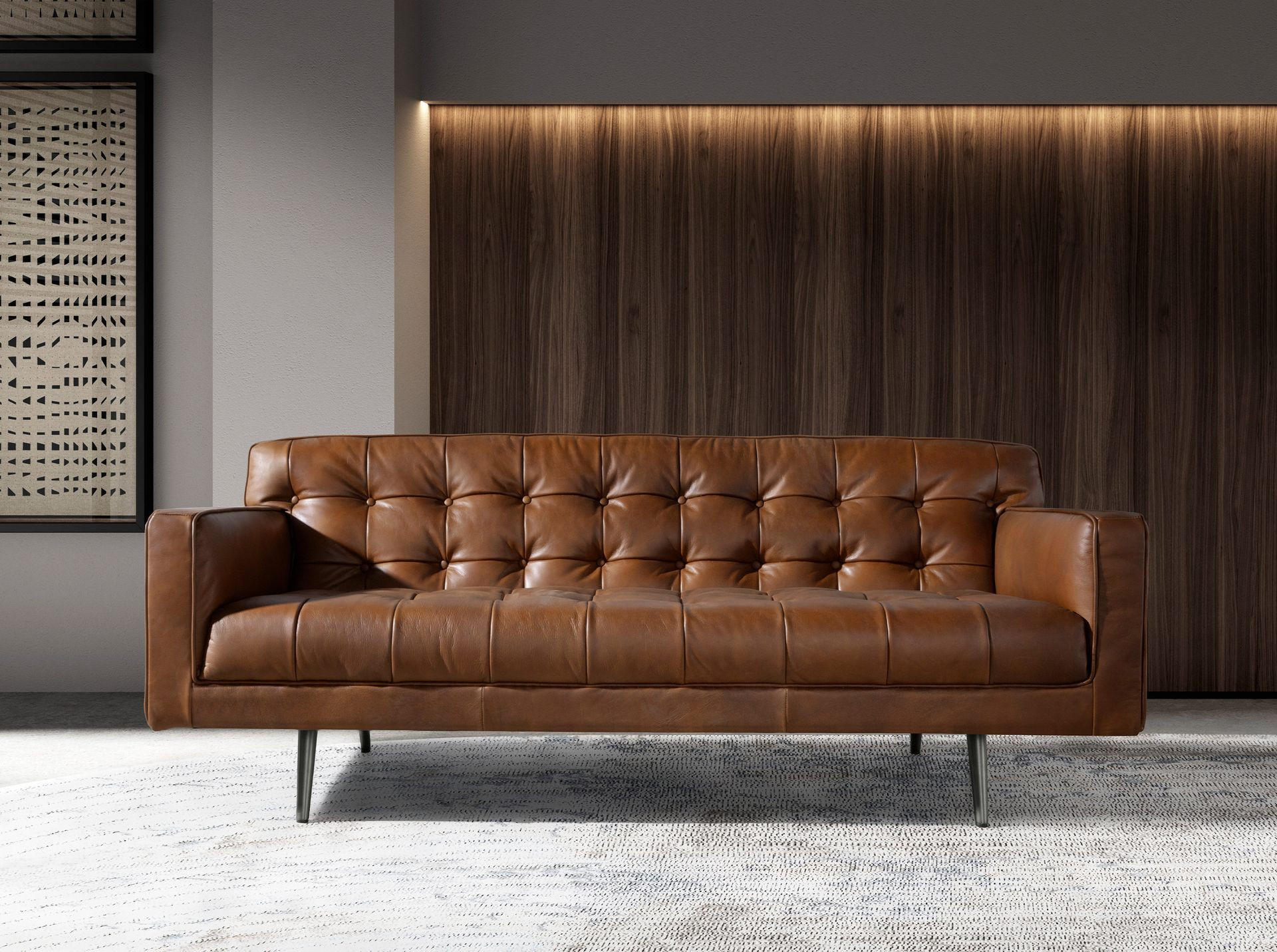 CHESTERFIELD-SOFA Klassisch Dunkelbraun Dunkler Stahl 180/79/70 cm - Braun, Leder/Metall (180/70/79cm) - ANGEL CERDA