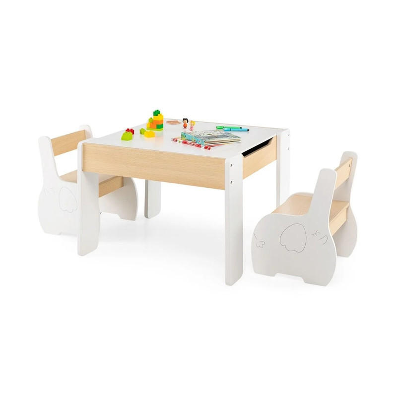 KINDERTISCH mit Stuhl weiß(3-tlg) - Weiß, Holzwerkstoff (63.5/48/61.5cm) - COSTWAY