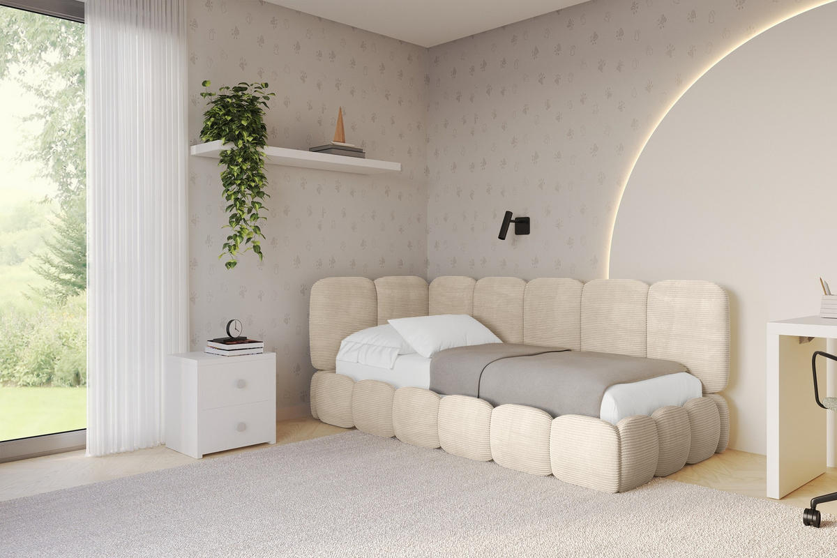 EINZELLBETT Jugendbett mit Bettkasten, Rechts - AVRY 100x200 Beige - Kaschmir/Beige, Holzwerkstoff/Textil (100/200cm) - ALTDECOR