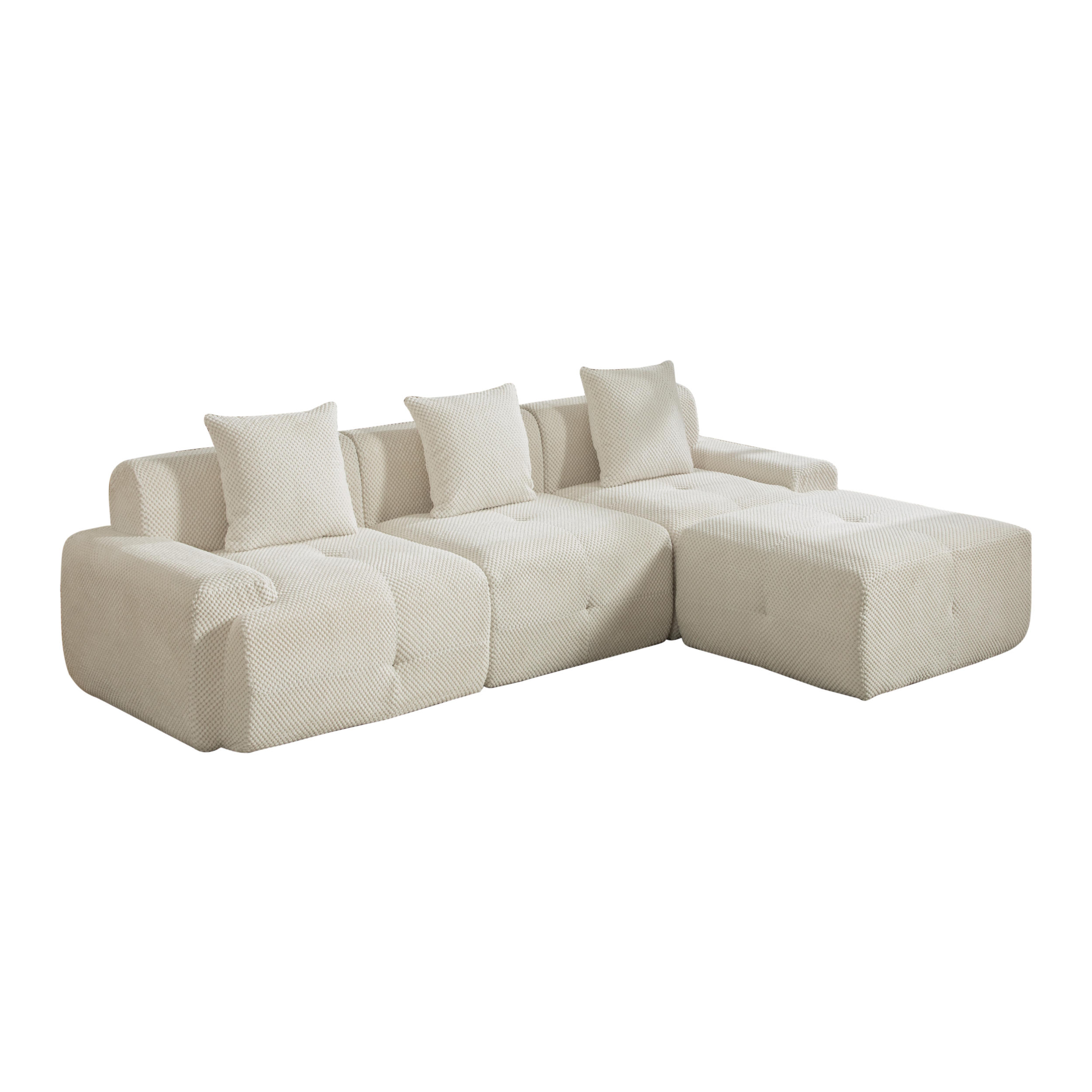 ECKSOFA Chenille Beige mit Kissen - Beige, Textil (266/176cm) - WISHDOR