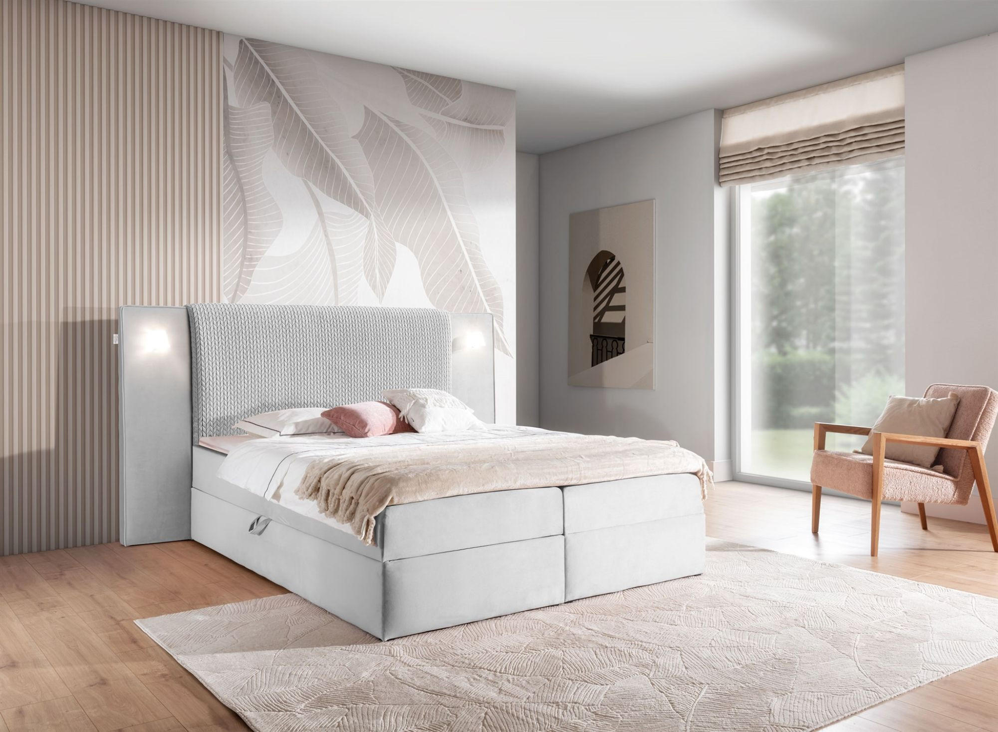 Thumbnail - Fun Möbel Boxbett, Hellgrau, Textil, 120x200 cm, Schlafzimmer, Betten, Boxspringbetten