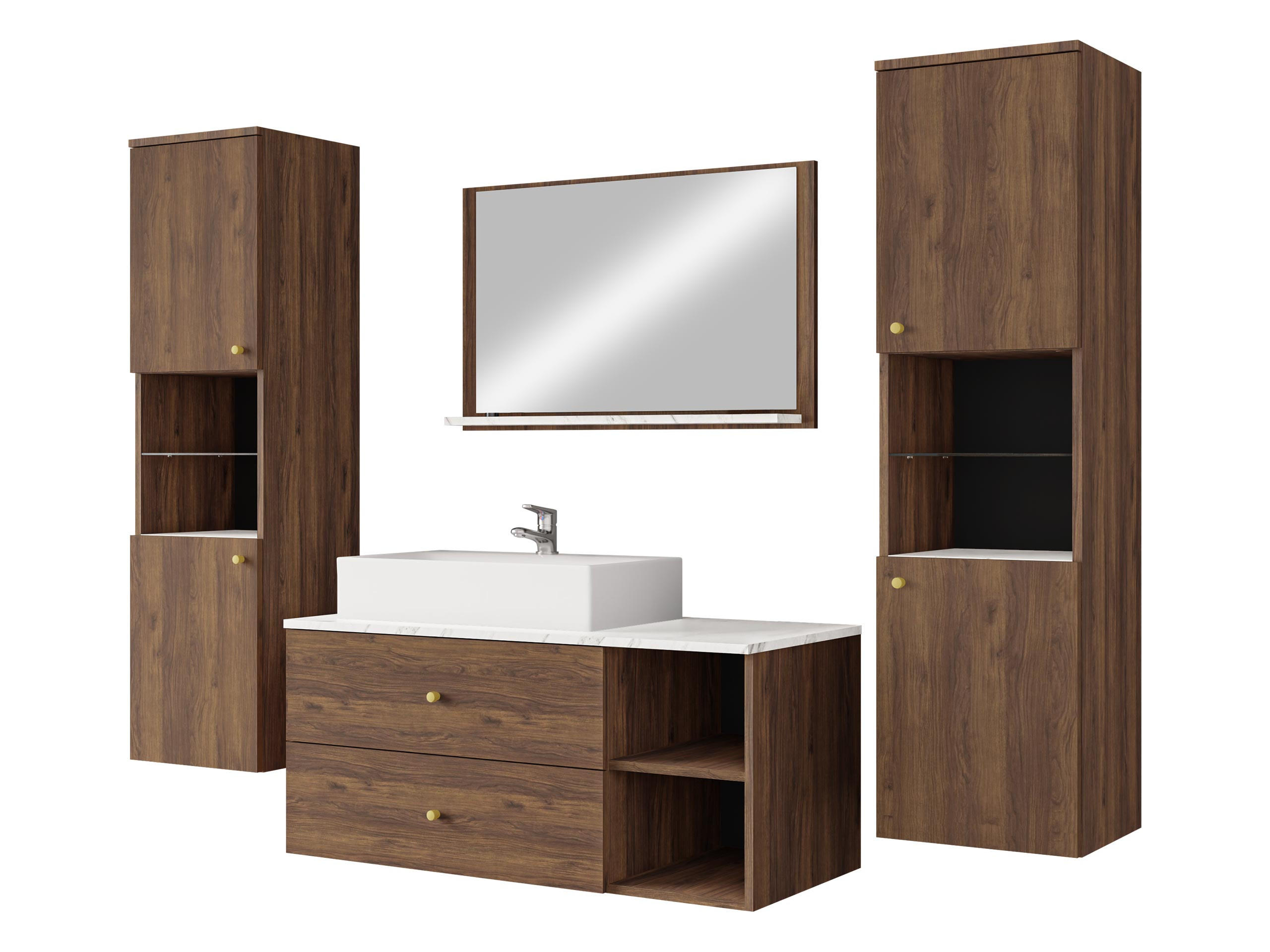 BADMÖBEL-SET Kertos III - Goldfarben/Braun, Holzwerkstoff/Metall (100/57/45cm) - MIRJAN24