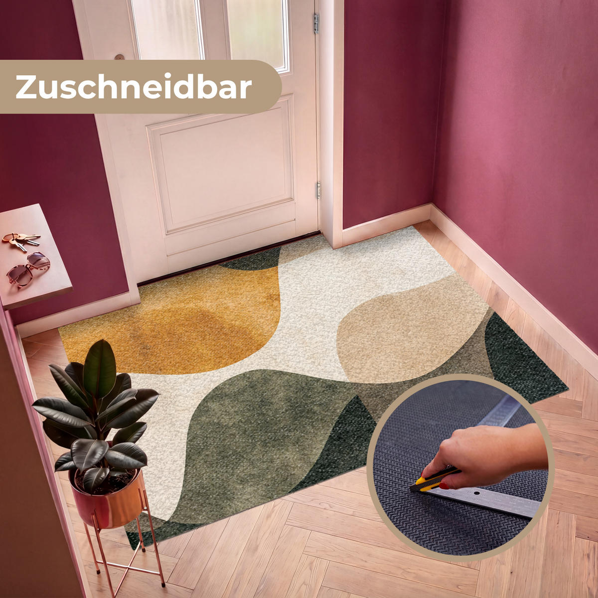 FUSSMATTE Formen - Ockergelb - Abstrakt Flurteppich 180x120 cm - Multicolor, Kunststoff (180/120cm) - MuchoWow