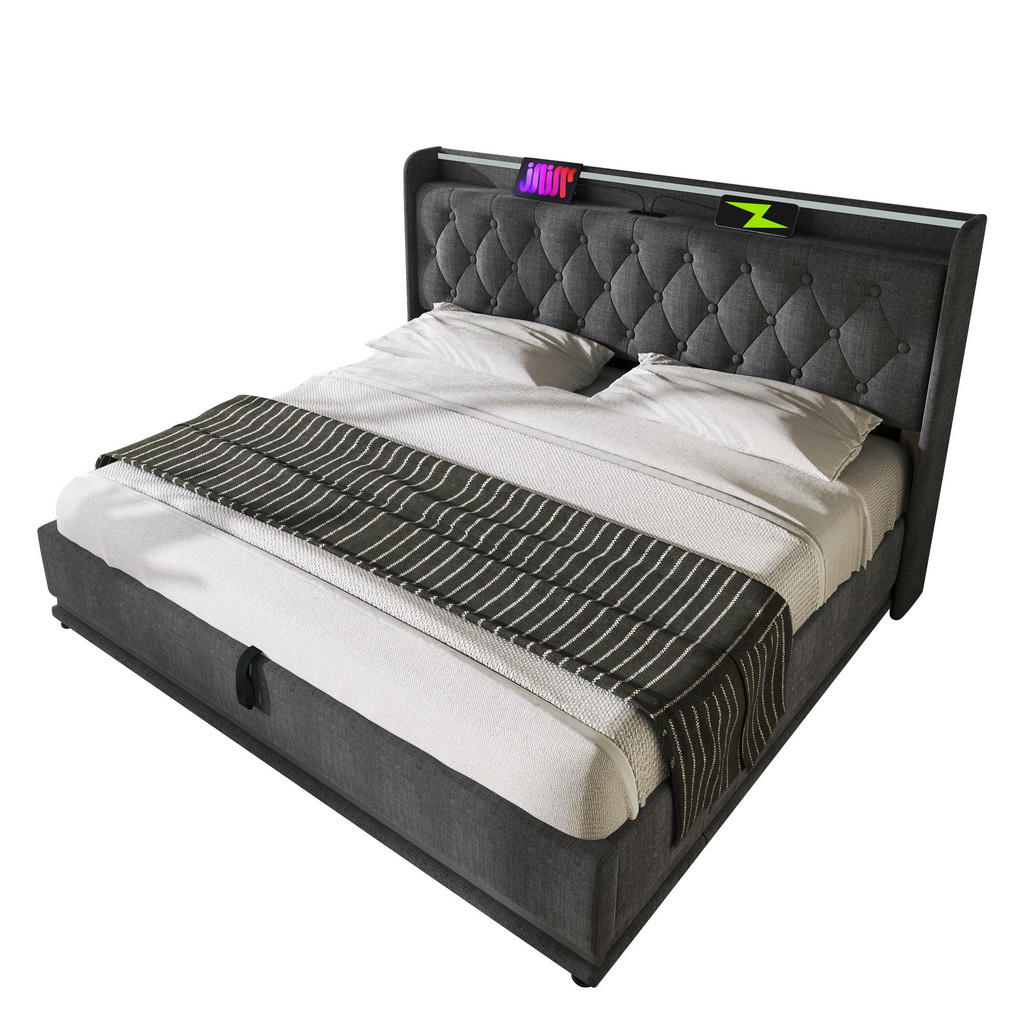 FLIEKS ČALOUNĚNÁ POSTEL 140x200 LED USB-C Úložný Prostor