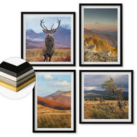 WANDBILDER 4er-Set - 50x50 cm & 40x60 cm Schwarzer Rahmen - Berglandschaften, Hirschgras - Schwarz, Kunststoff (50/50cm) - ArtPrintCave