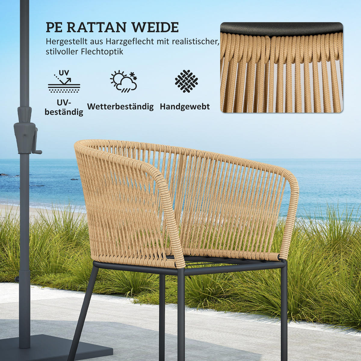 GARTENMÖBEL-SET DE-06739 5-teiliges, 4 Stühle & Tisch, waschbare Kissen Khaki - Taupe/Naturfarben, Holz/Kunststoff - ComfortXL